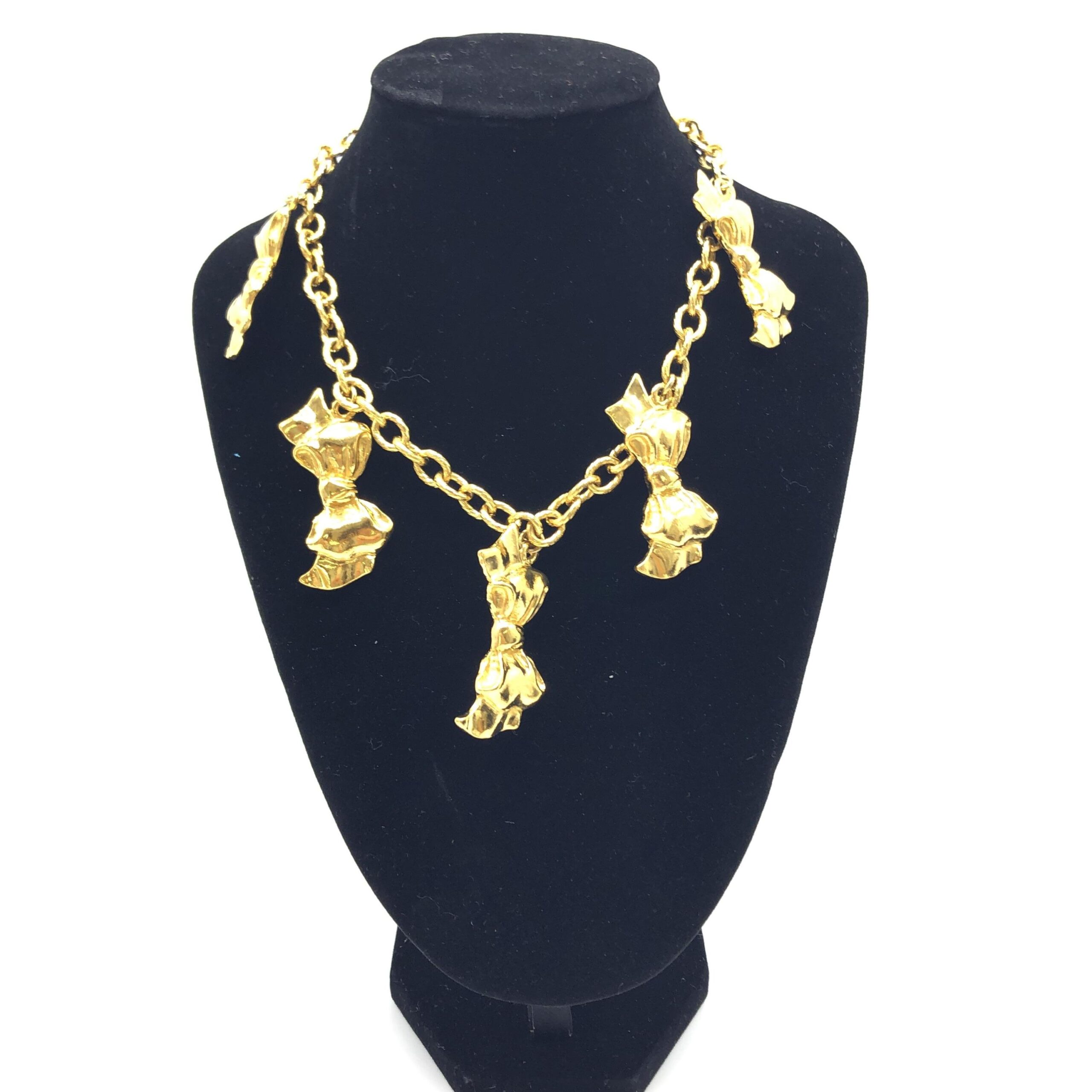 Chanel Gold Plated Chain Necklace With Bow Charms - Image 2