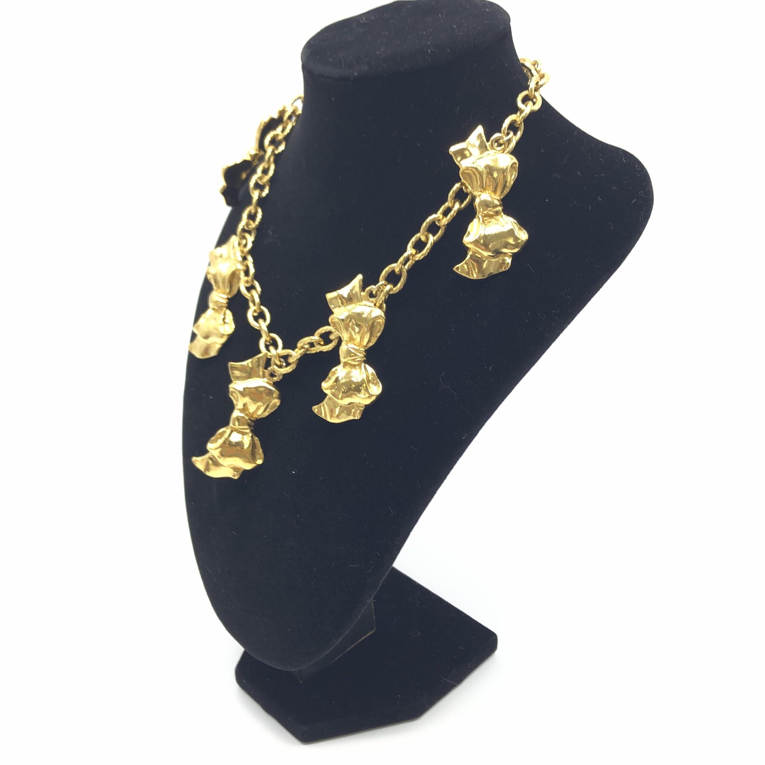 Chanel Gold Plated Chain Necklace With Bow Charms - Image 3