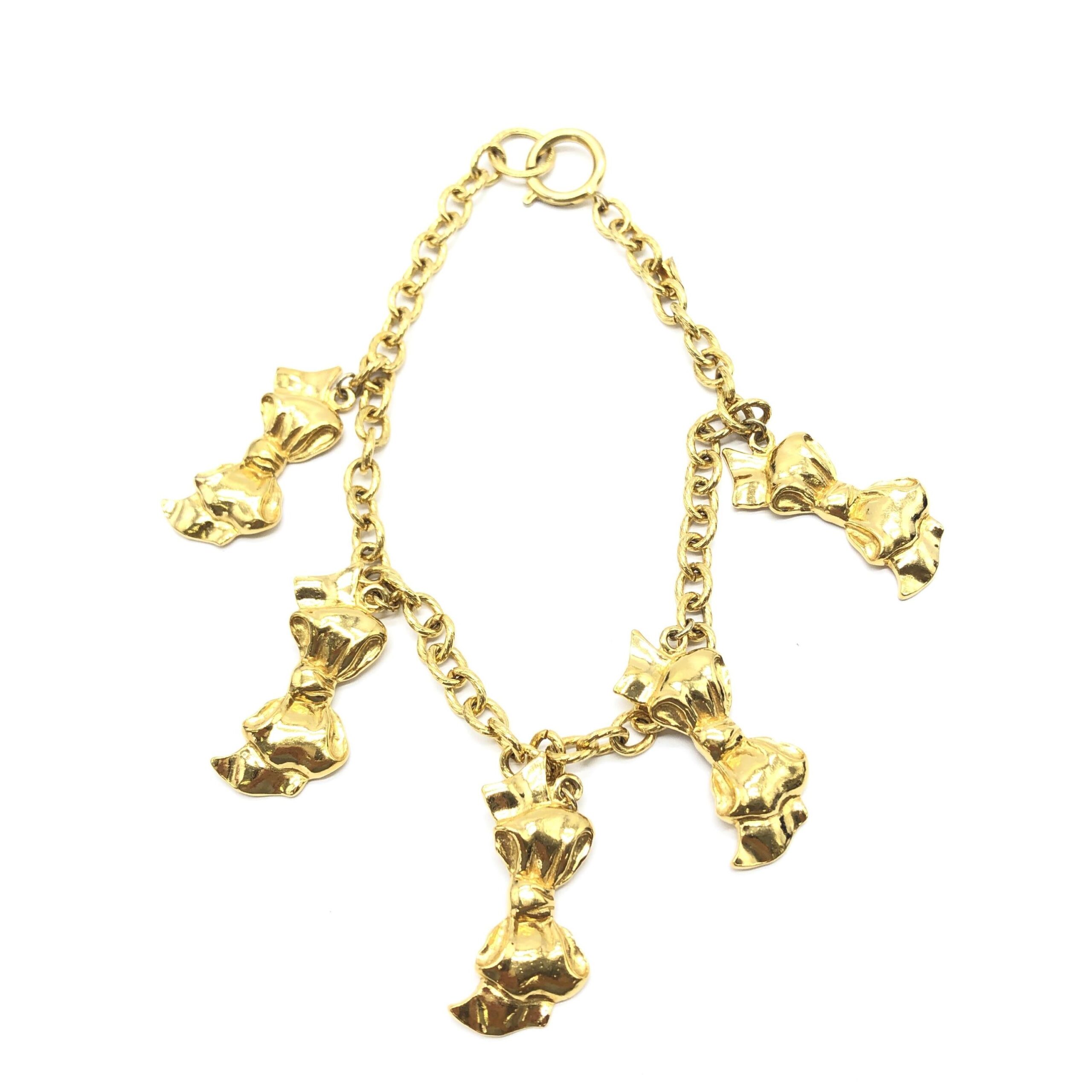 Chanel Gold Plated Chain Necklace With Bow Charms - Image 4