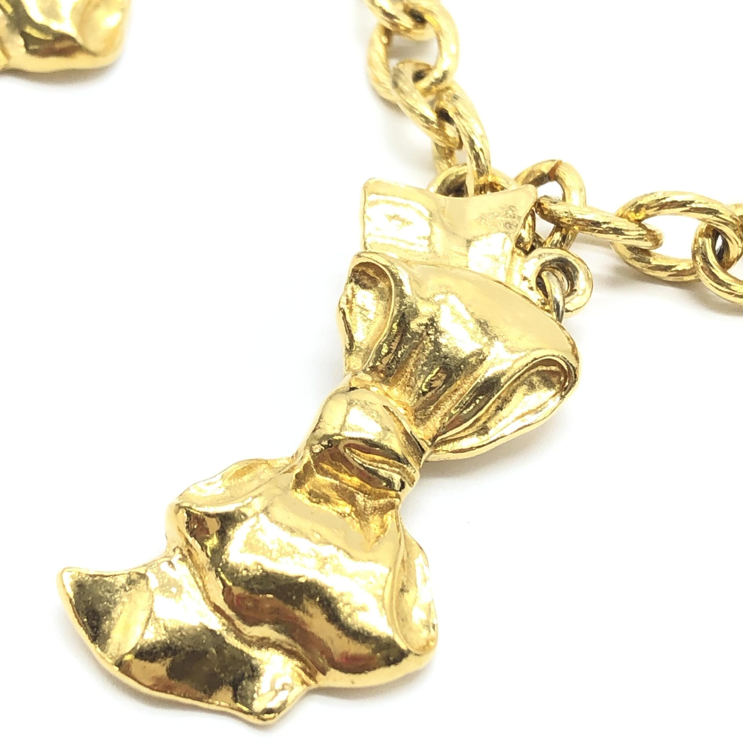 Chanel Gold Plated Chain Necklace With Bow Charms - Image 5