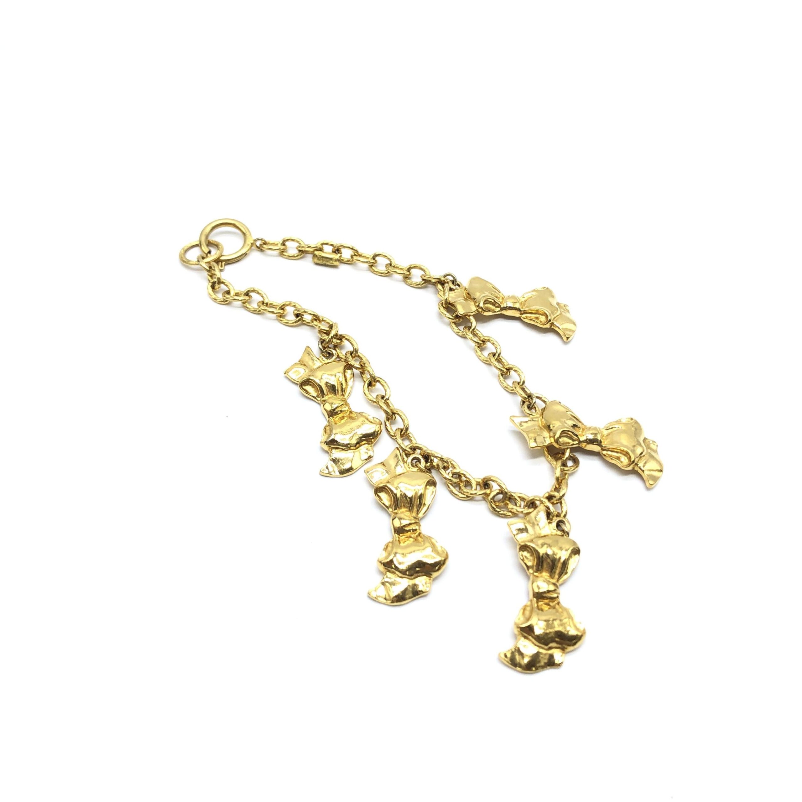 Chanel Gold Plated Chain Necklace With Bow Charms - Image 7