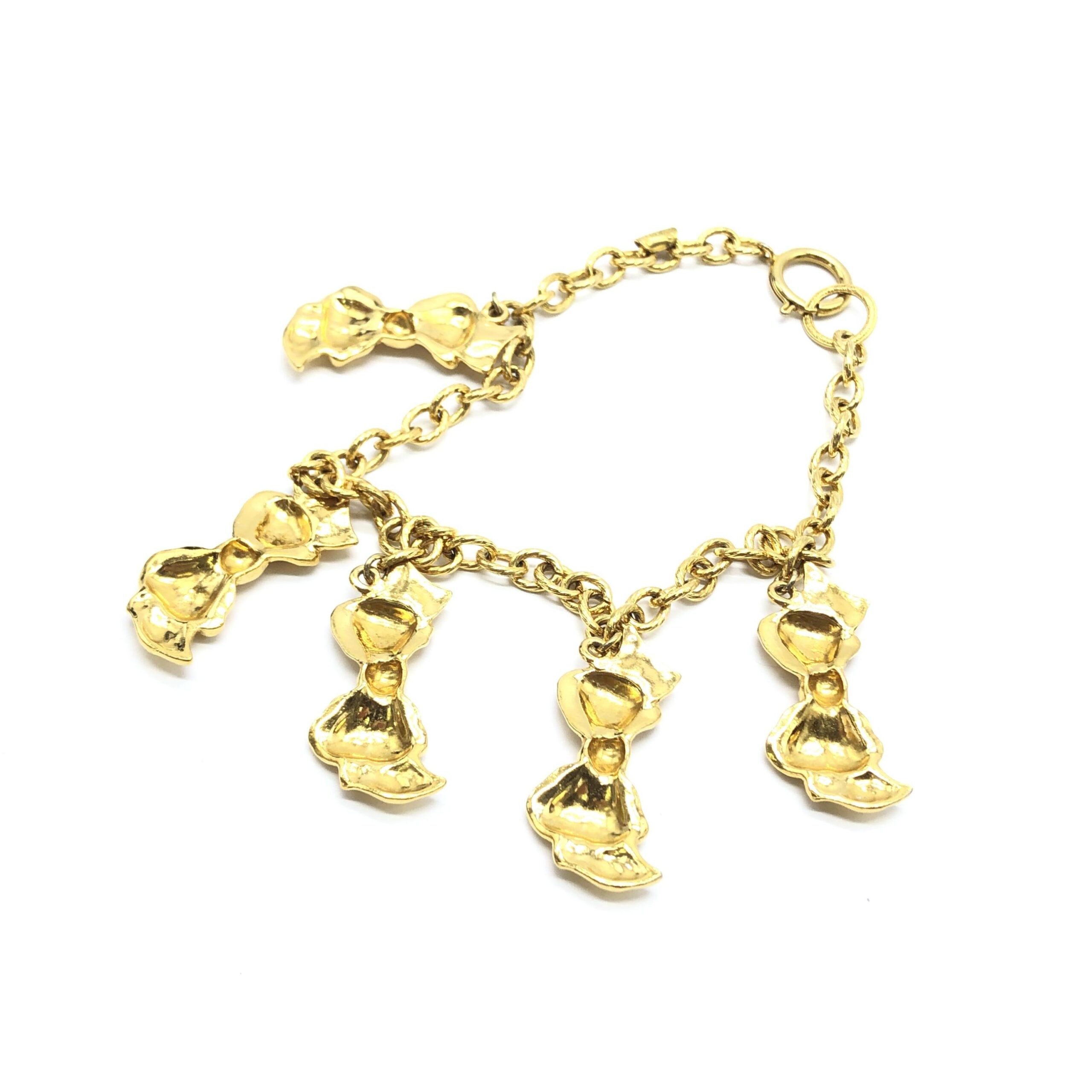 Chanel Gold Plated Chain Necklace With Bow Charms - Image 8