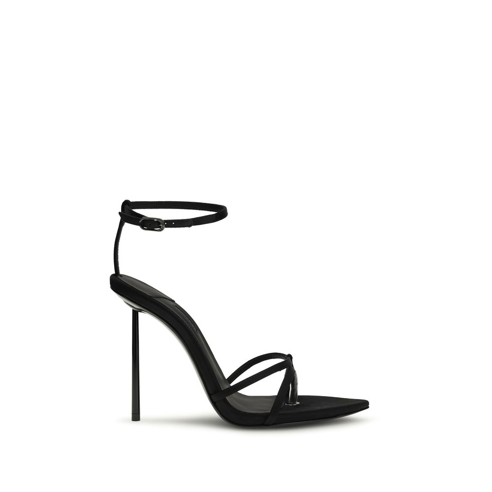 LE SILLA Black Silk Stiletto Heel Sandals