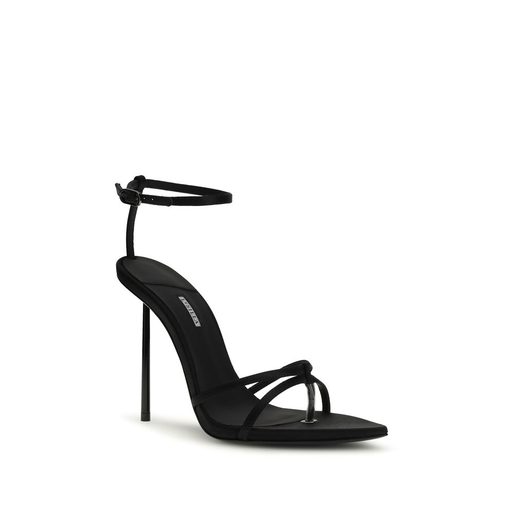 LE SILLA Black Silk Stiletto Heel Sandals - Image 2