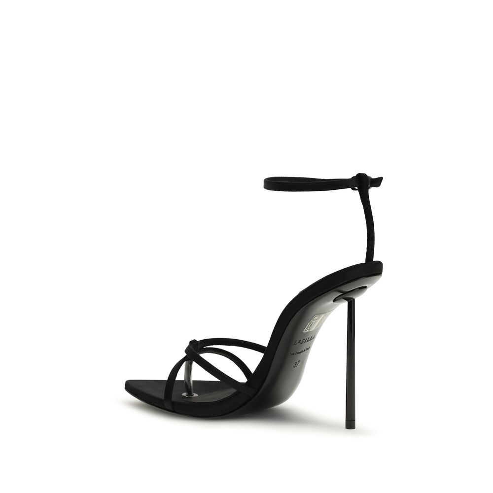LE SILLA Black Silk Stiletto Heel Sandals - Image 3