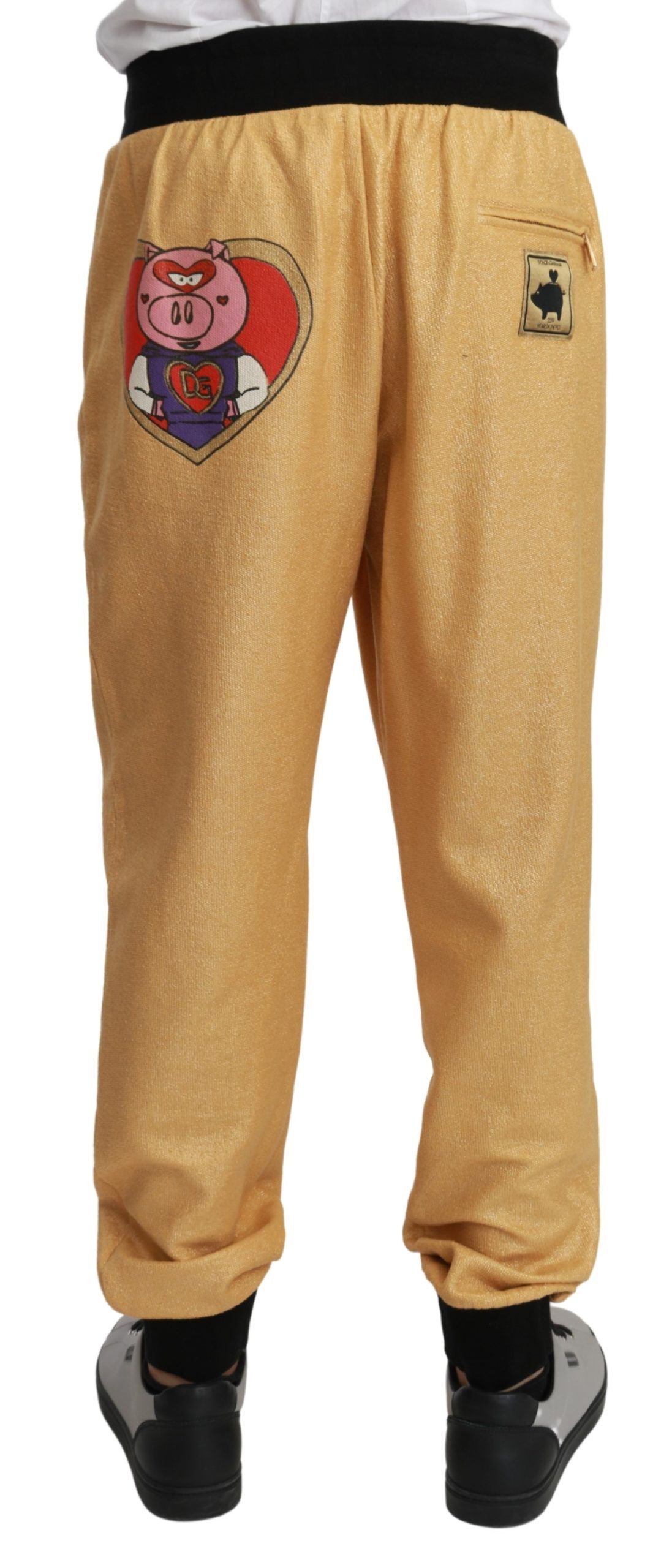 Dolce & Gabbana Gold Year Of The Pig Cotton Mens Pants - Image 3