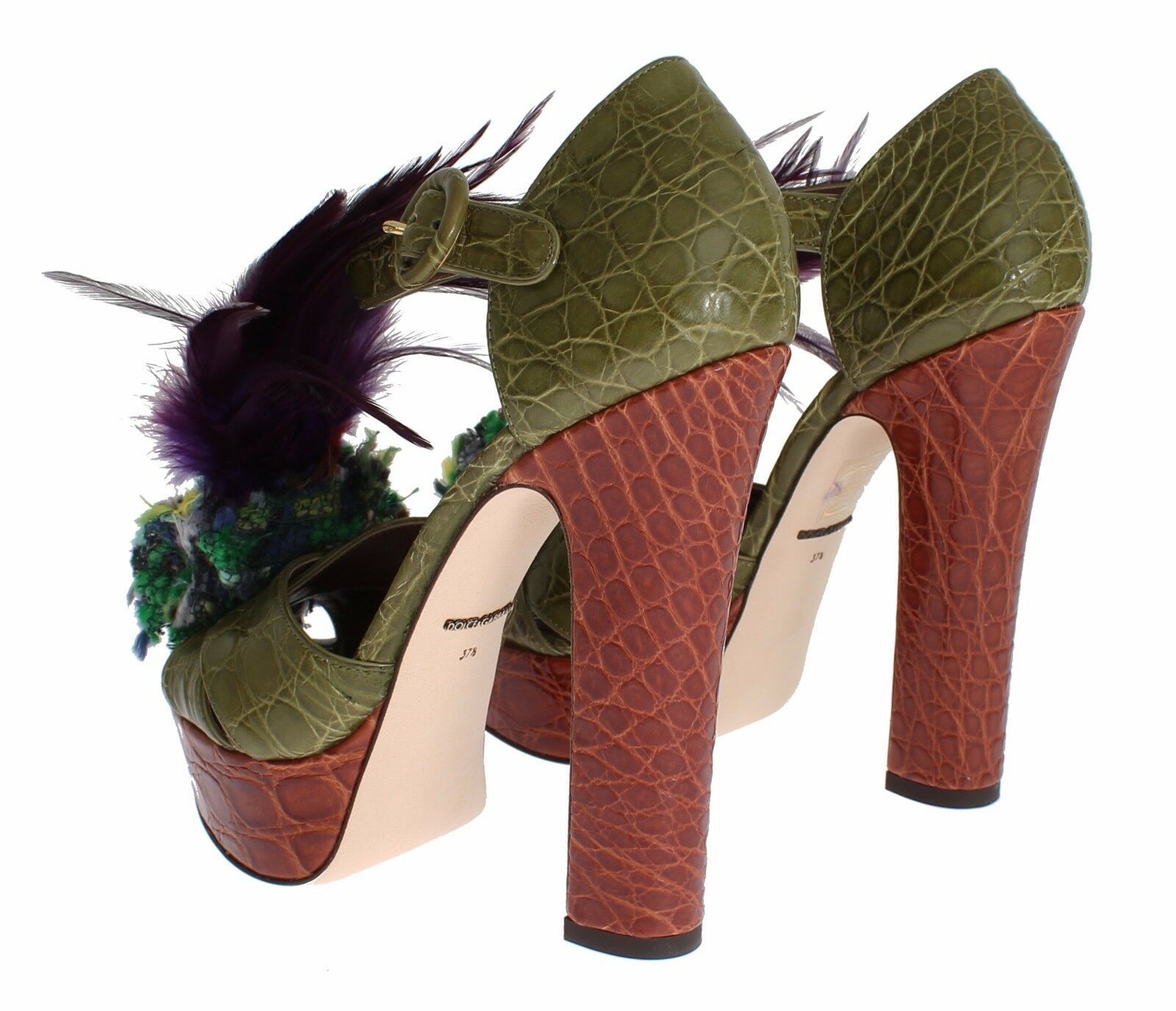 Dolce & Gabbana Green Leather Crystal Platform Sandal Shoes - Image 4