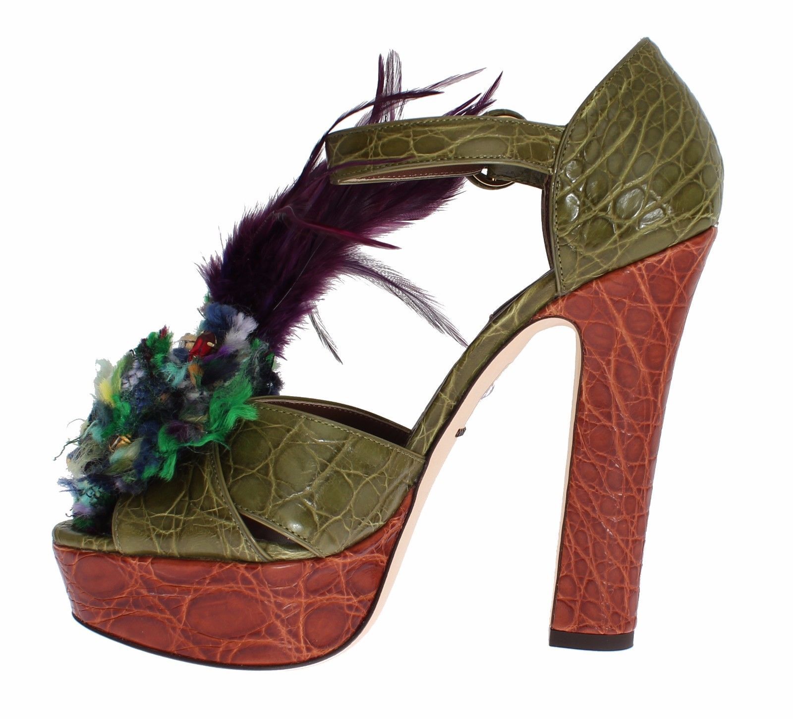 Dolce & Gabbana Green Leather Crystal Platform Sandal Shoes - Image 5