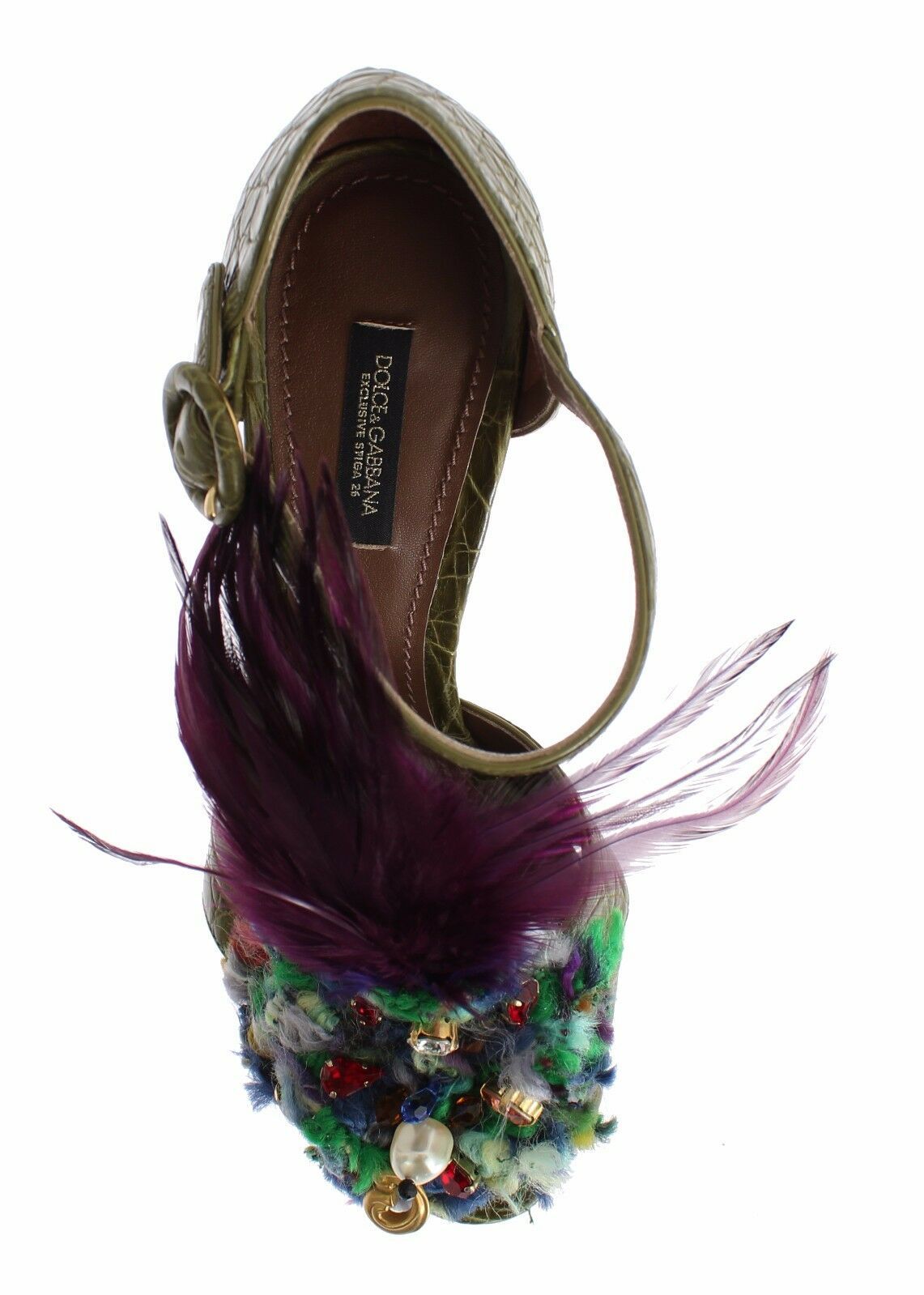 Dolce & Gabbana Green Leather Crystal Platform Sandal Shoes - Image 7