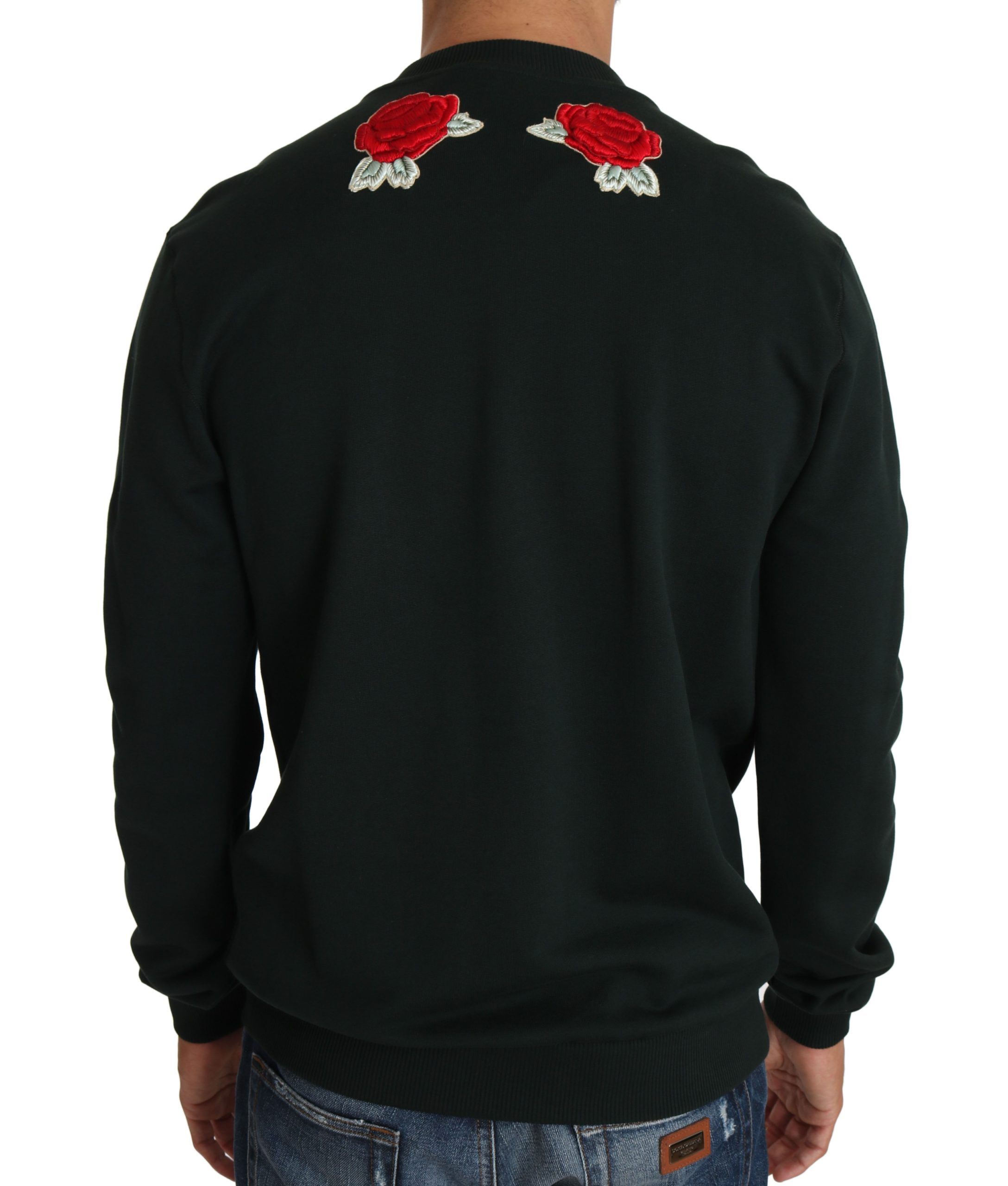 Dolce & Gabbana Green Crystal Heart Roses Gun Sweater - Image 2