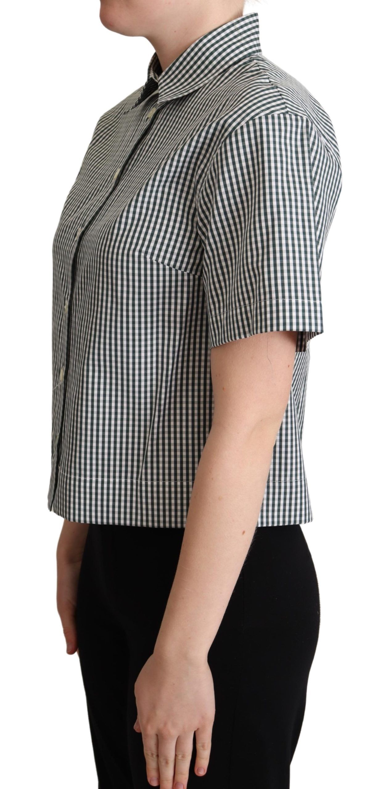 Dolce & Gabbana White Green Cotton Check Shirt Blouse Top - Image 2