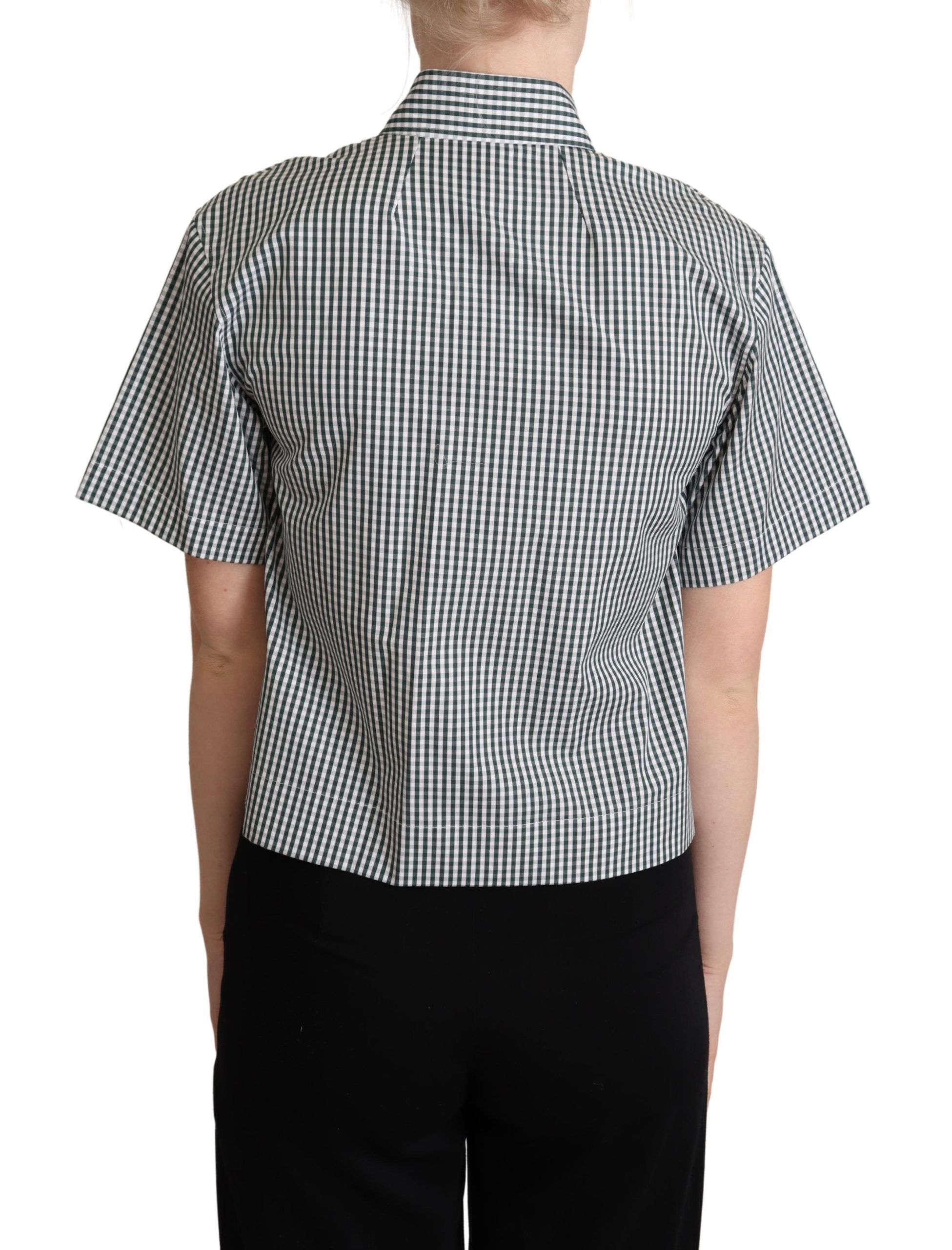 Dolce & Gabbana White Green Cotton Check Shirt Blouse Top - Image 3