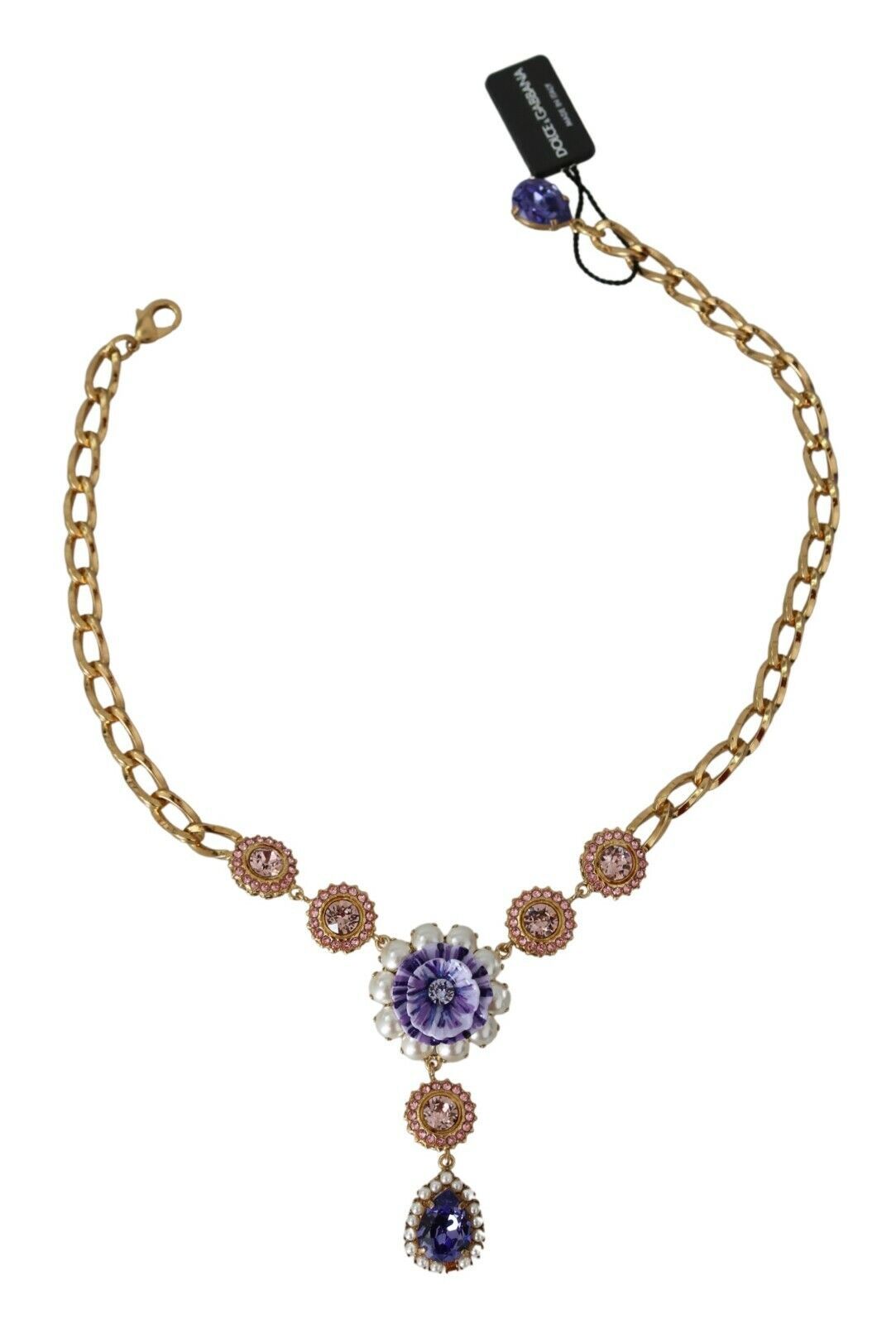 Dolce & Gabbana Pink Gold Brass Crystal Purple Pearl Pendants - Image 2