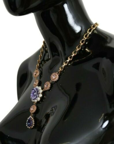 Dolce & Gabbana Pink Gold Brass Crystal Purple Pearl Pendants - Image 3