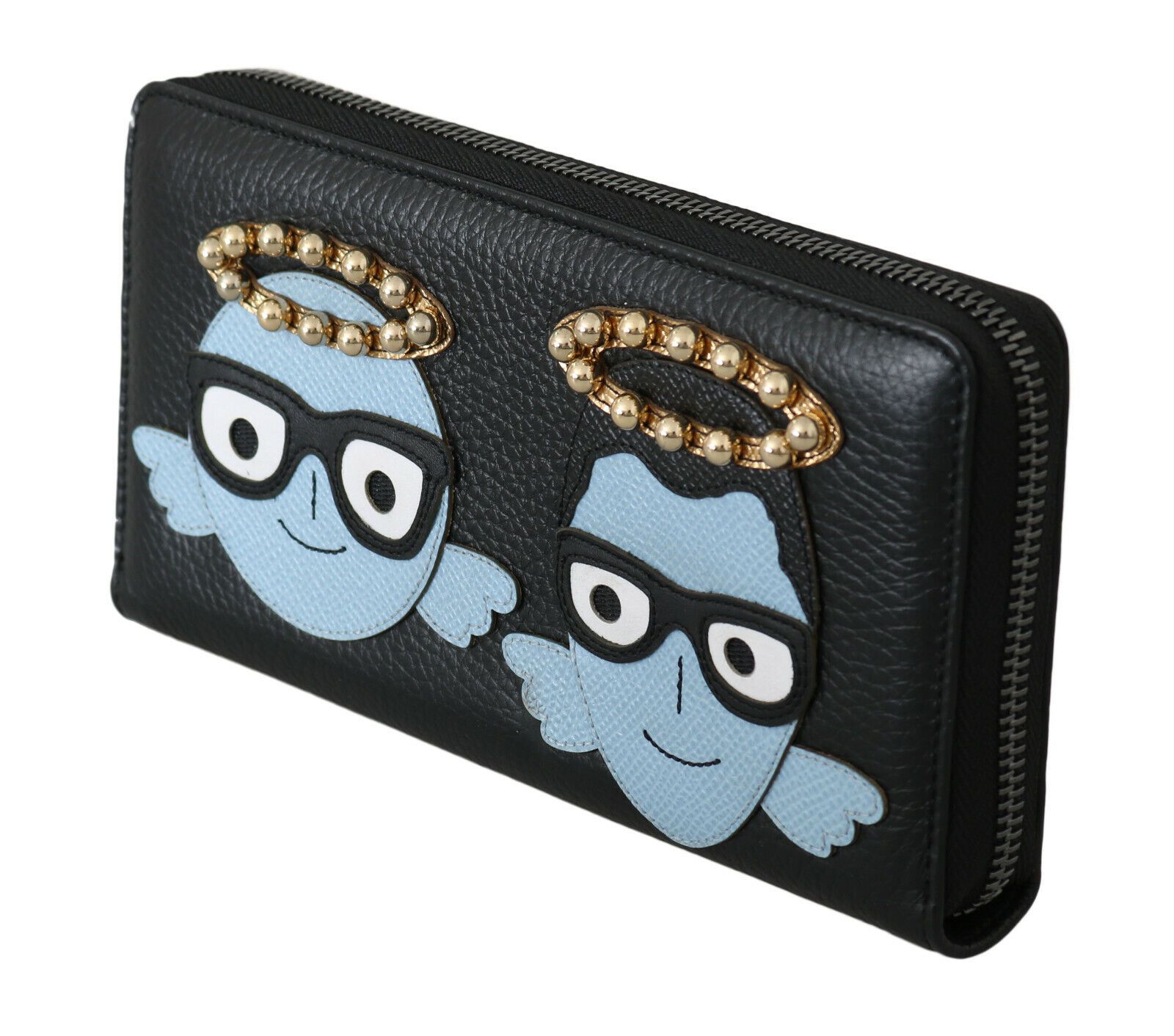 Dolce & Gabbana Black Blue Leather #DGFAMILY Zipper Continental Wallet - Image 2