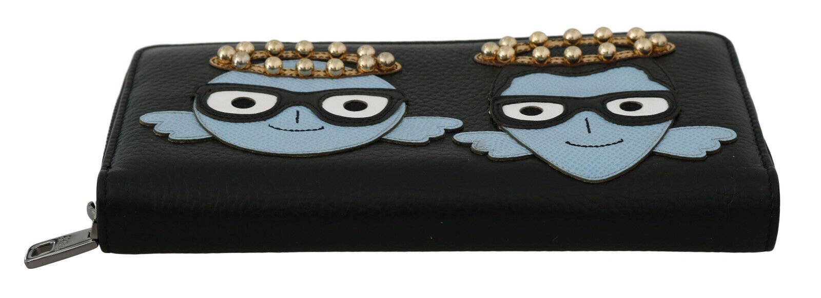 Dolce & Gabbana Black Blue Leather #DGFAMILY Zipper Continental Wallet - Image 4