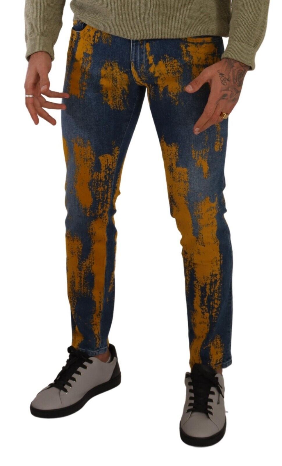 Dolce & Gabbana Blue Yellow Dye Cotton Skinny Men Denim Jeans - Image 3