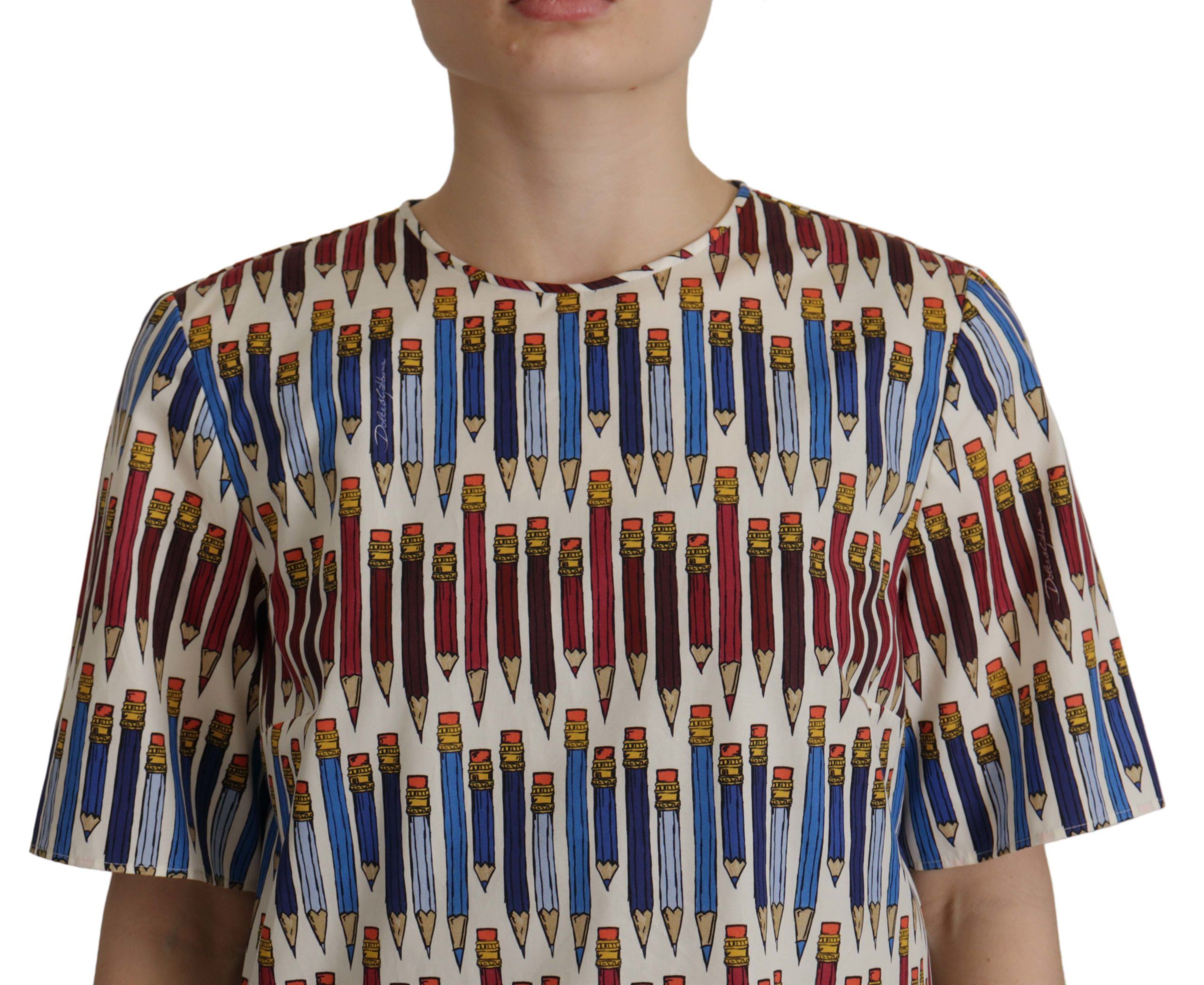 Dolce & Gabbana White Pencil Print Cotton T-shirt Blouse - Image 4