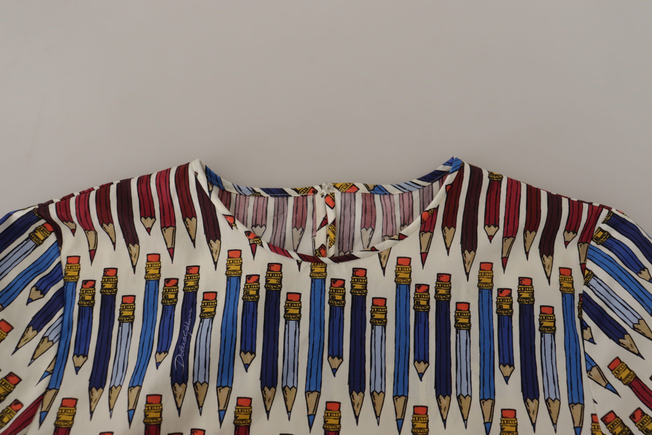 Dolce & Gabbana White Pencil Print Cotton T-shirt Blouse - Image 5