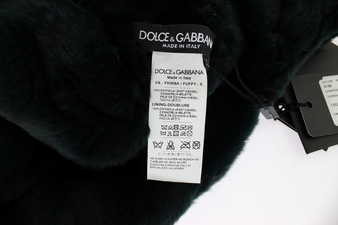 Dolce & Gabbana Green Weasel Fur Crochet Hood Scarf Hat - Image 7