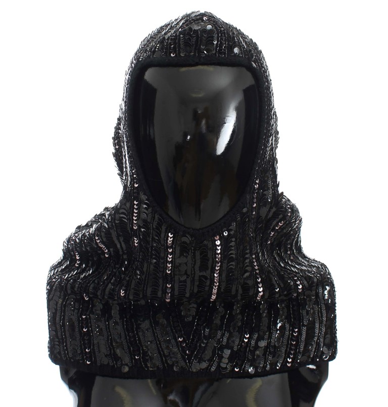 Dolce & Gabbana Black Knitted Sequin Hood Scarf Hat - Image 2