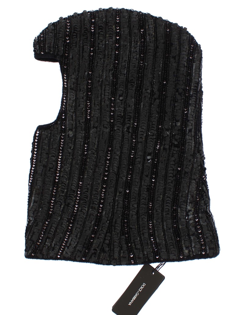 Dolce & Gabbana Black Knitted Sequin Hood Scarf Hat - Image 4