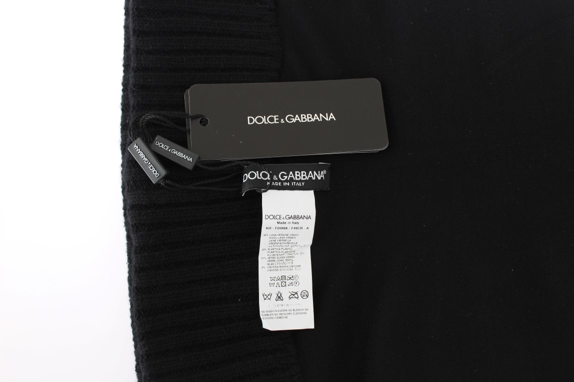 Dolce & Gabbana Black Knitted Sequin Hood Scarf Hat - Image 6