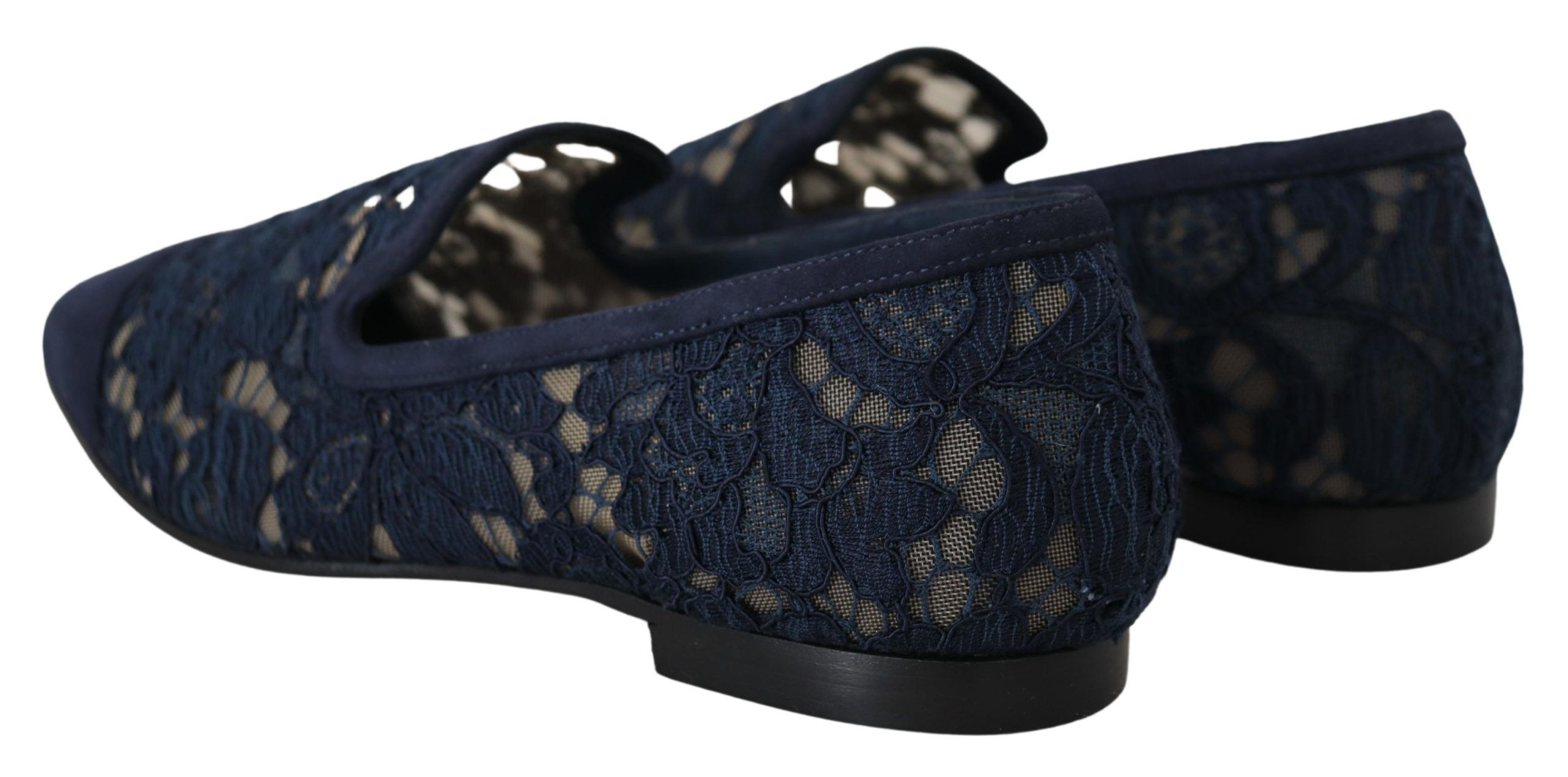 Dolce & Gabbana Blue Floral Lace Slip Ons Loafers Flats Shoes - Image 3