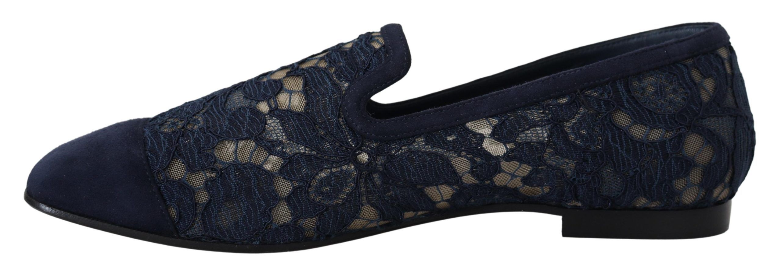 Dolce & Gabbana Blue Floral Lace Slip Ons Loafers Flats Shoes - Image 4