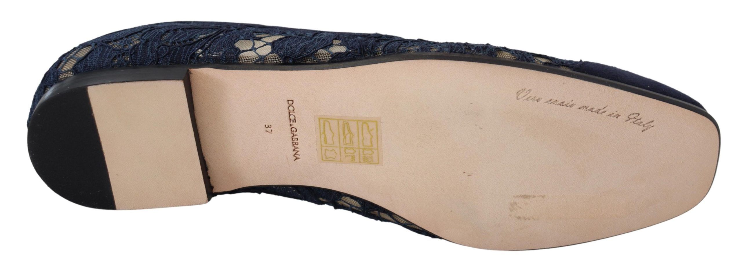 Dolce & Gabbana Blue Floral Lace Slip Ons Loafers Flats Shoes - Image 5