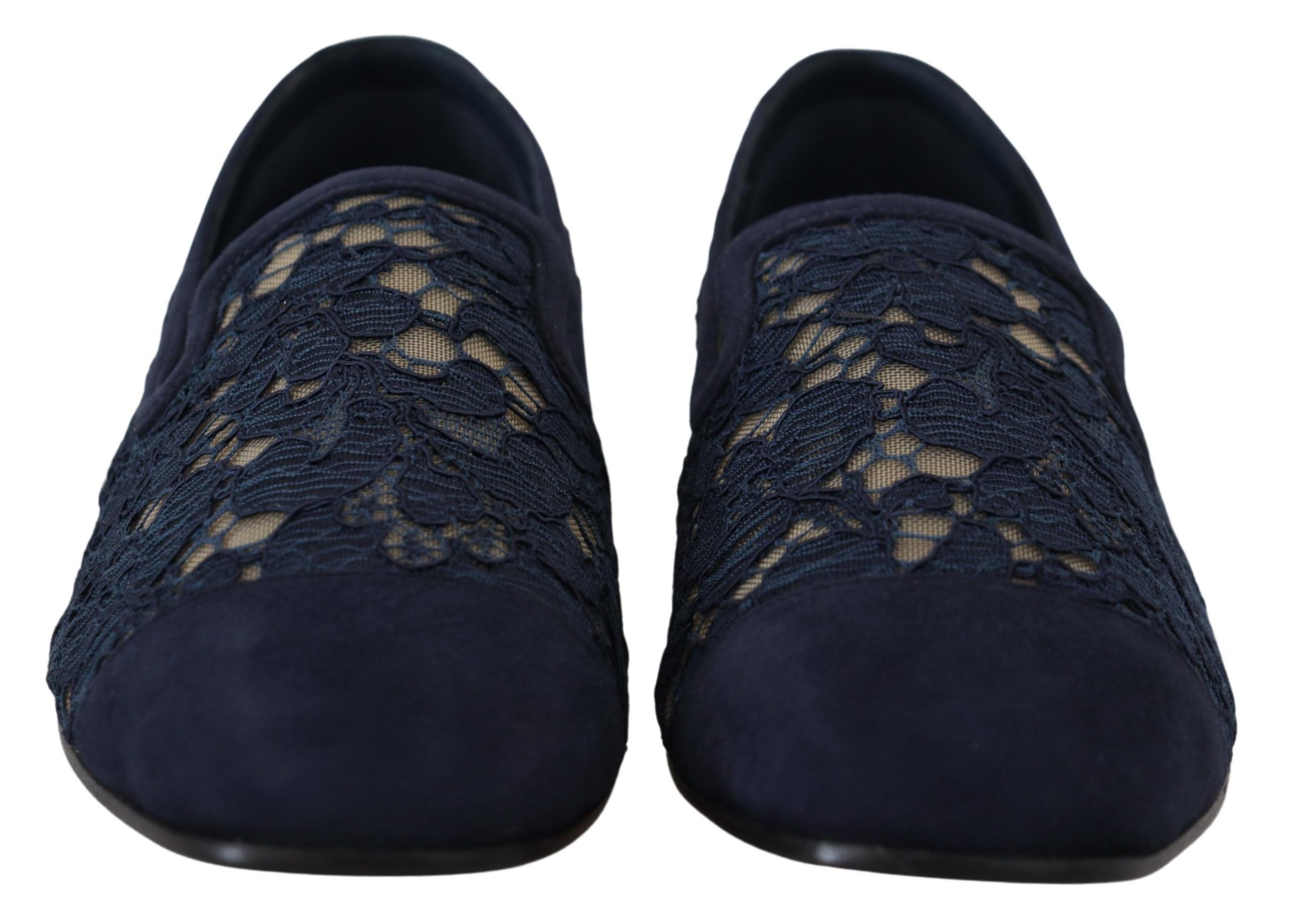 Dolce & Gabbana Blue Floral Lace Slip Ons Loafers Flats Shoes - Image 7