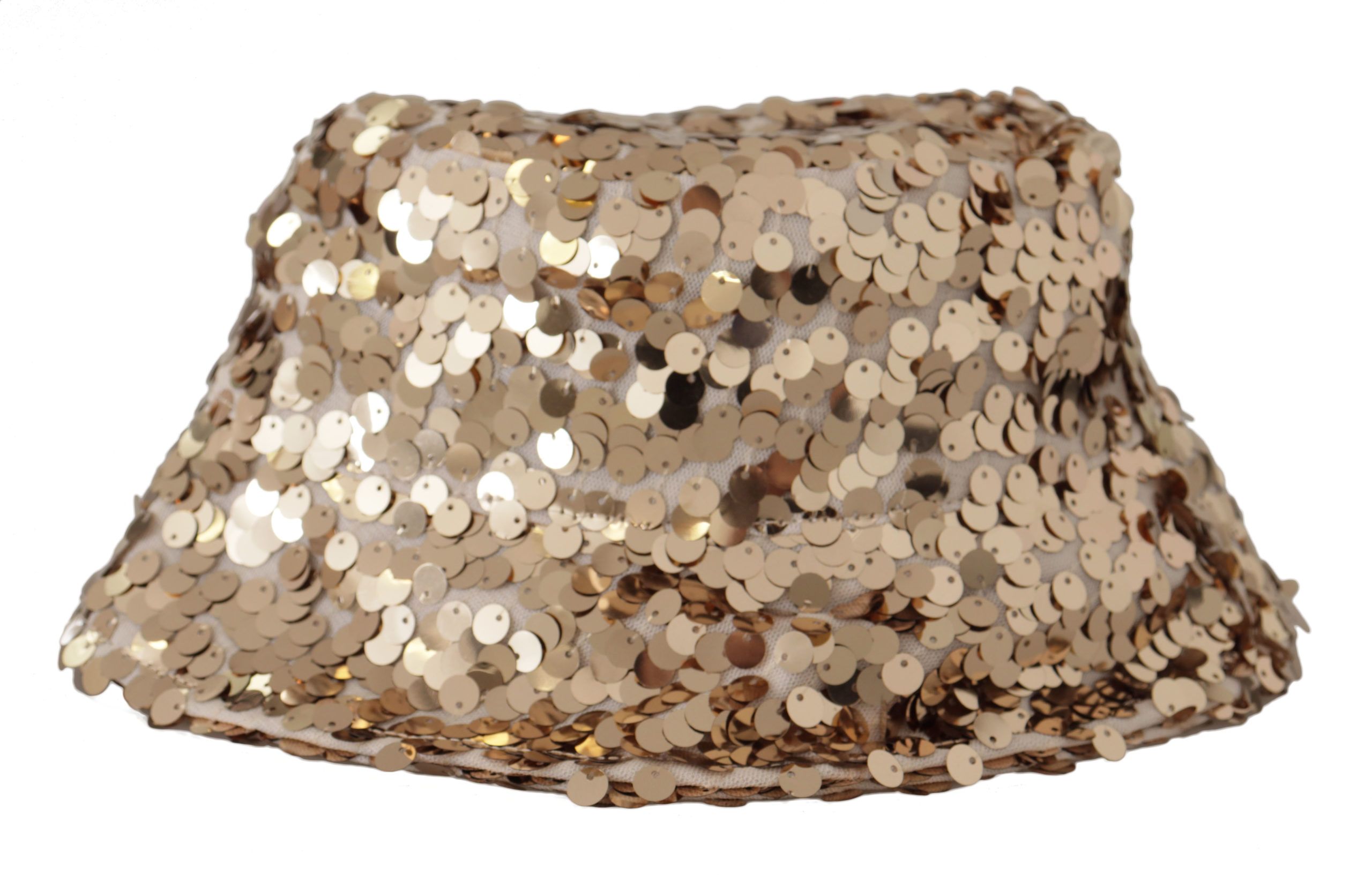 Dolce & Gabbana Gold Silk Sequin Embellished Designer Brim Bucket Hat - Image 3