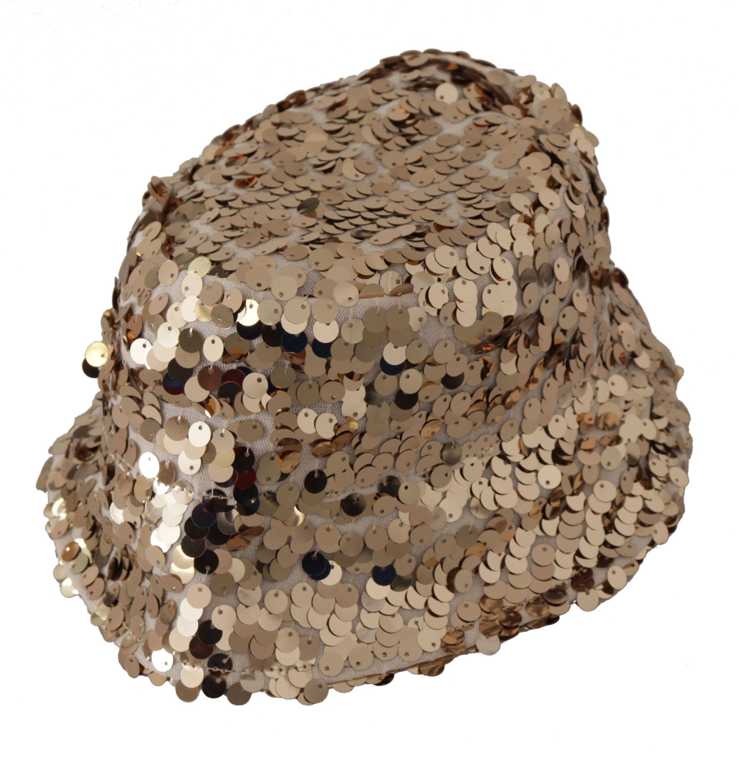 Dolce & Gabbana Gold Silk Sequin Embellished Designer Brim Bucket Hat - Image 6
