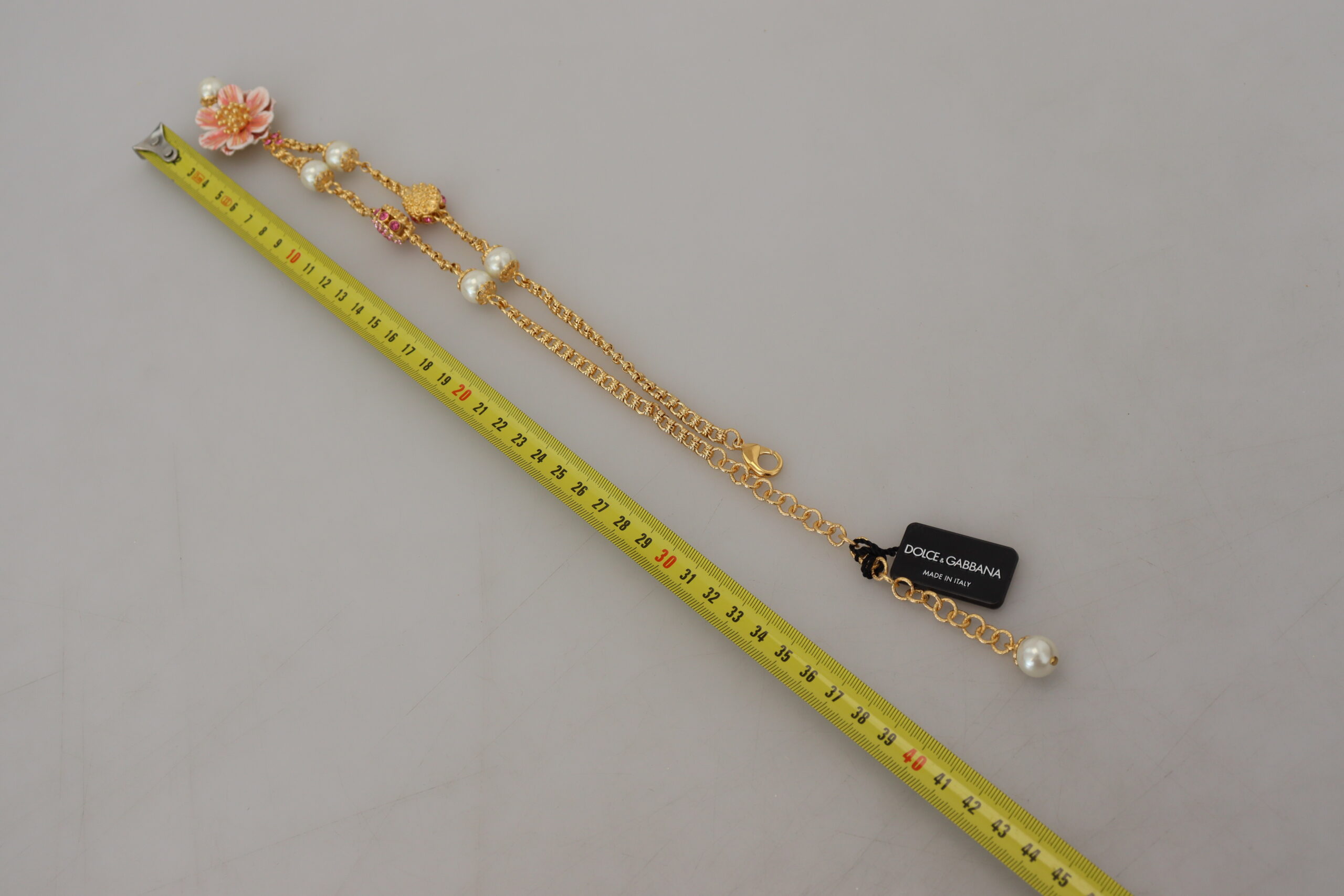 Dolce & Gabbana Gold Tone Floral Crystals Pink Embellished Necklace - Image 8