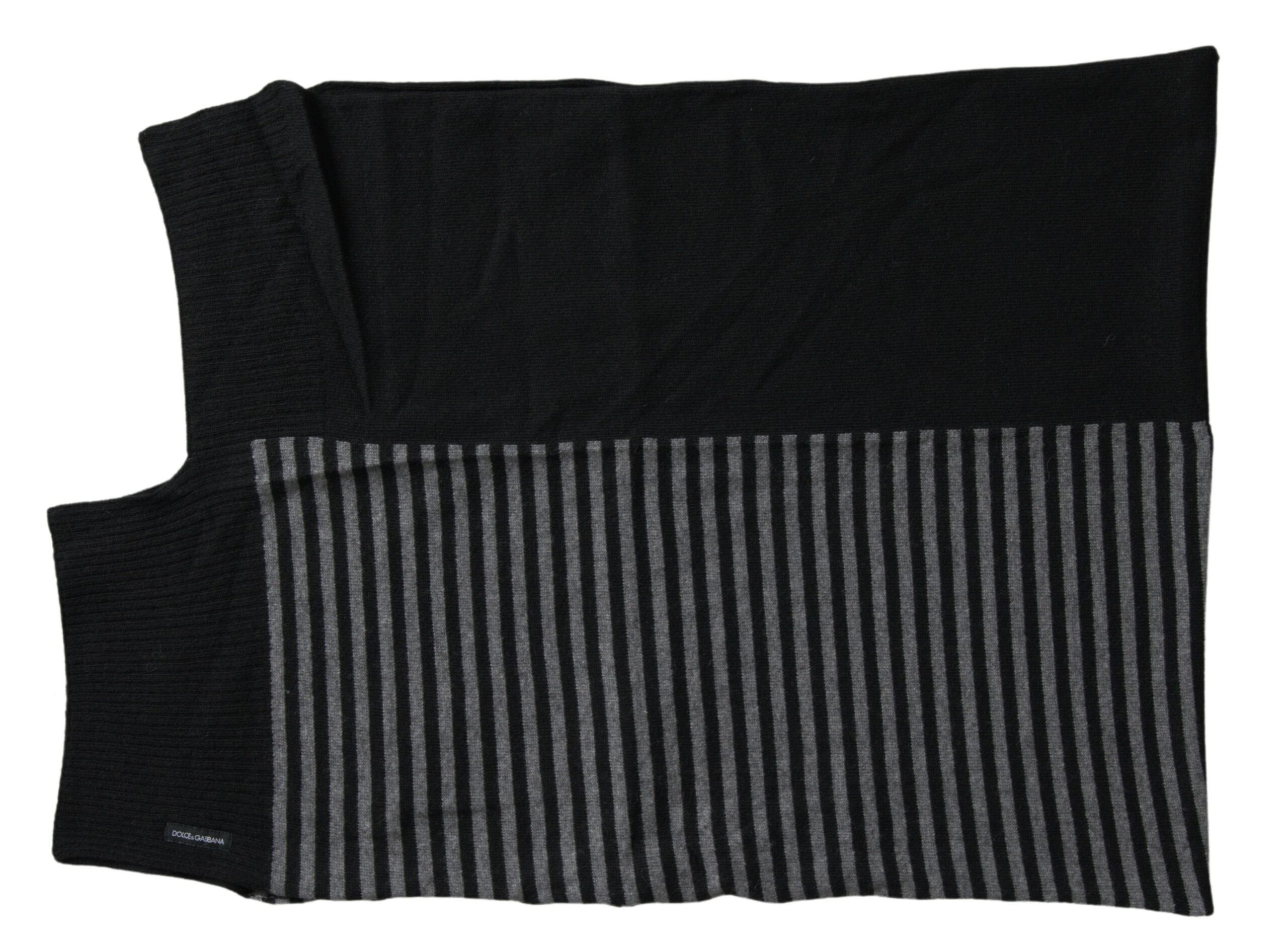 Dolce & Gabbana Black Gray Stripe Wool Neck Wrap Shawl Scarf - Image 3