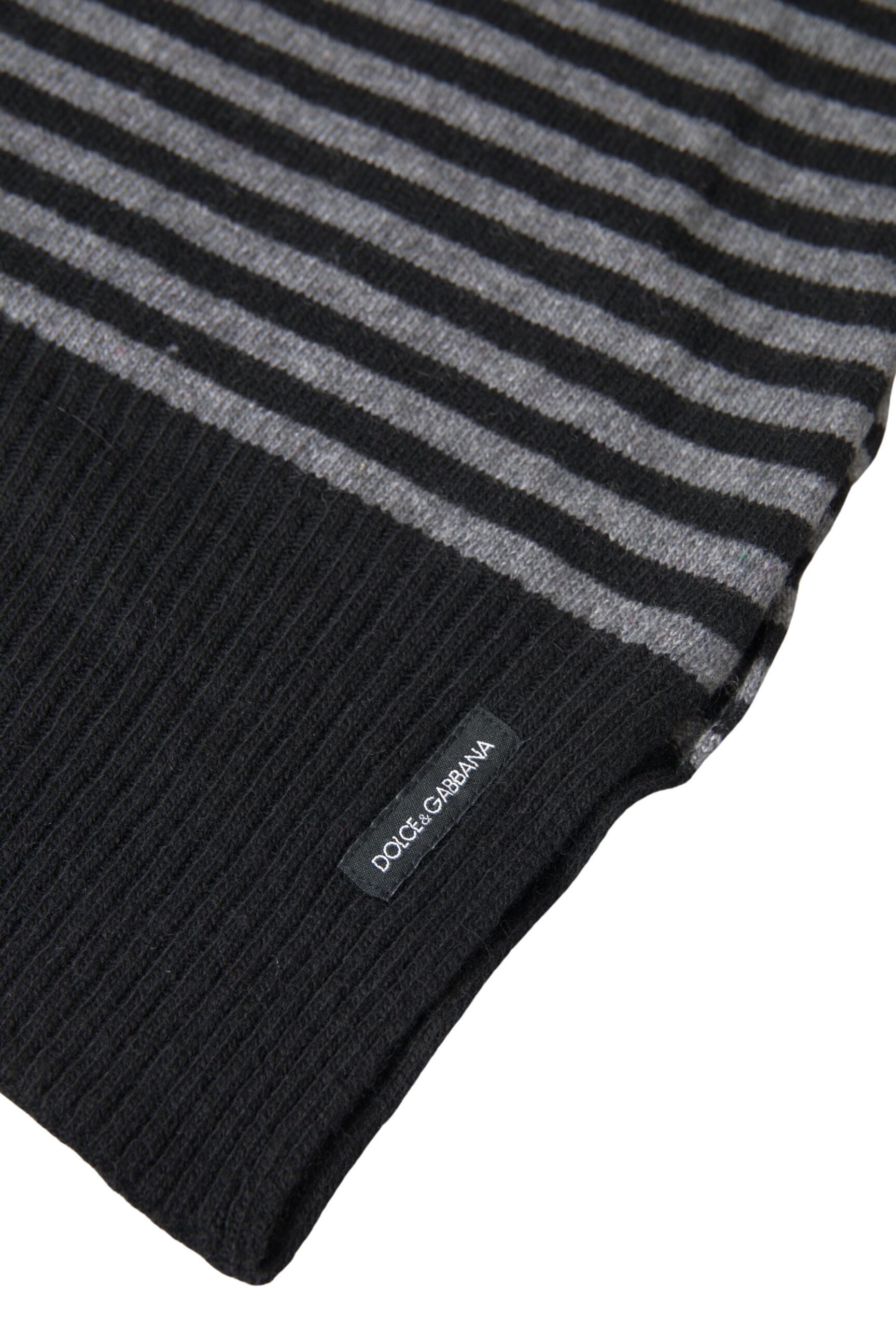 Dolce & Gabbana Black Gray Stripe Wool Neck Wrap Shawl Scarf - Image 4