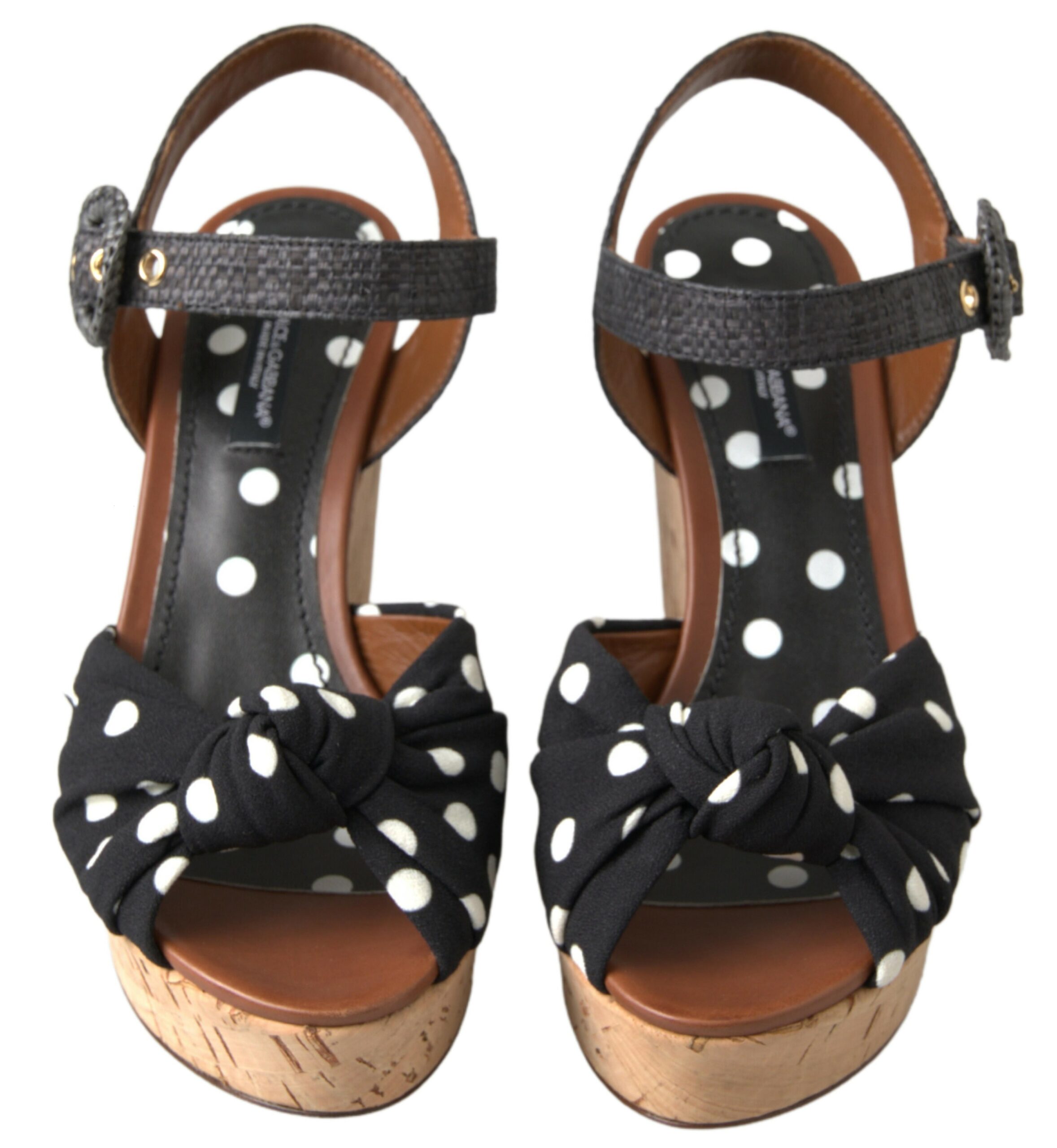 Dolce & Gabbana Black Wedges Polka Dotted Ankle Strap Shoes Sandals - Image 2