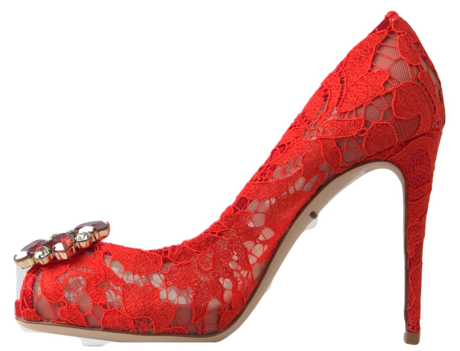 Dolce & Gabbana Red Taormina Lace Crystal Heels Pumps Shoes - Image 2