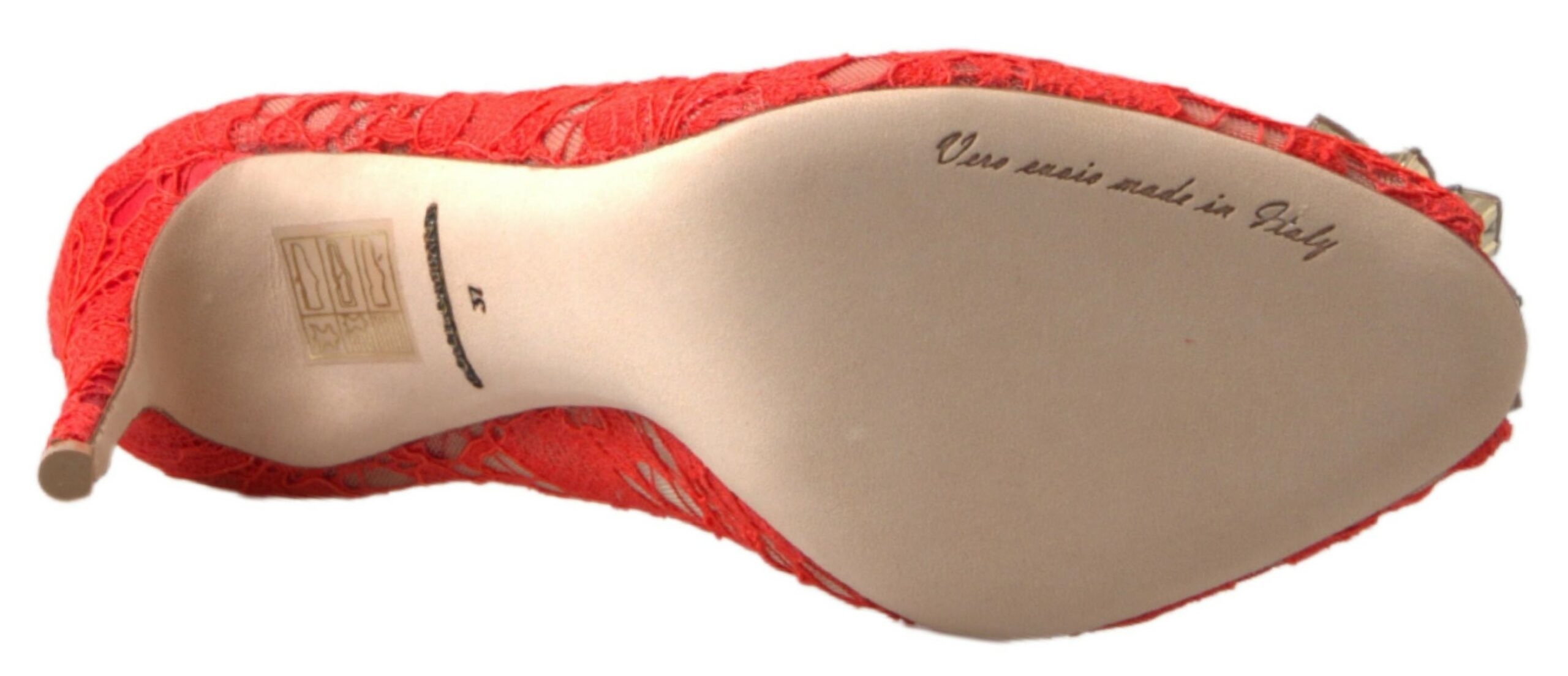 Dolce & Gabbana Red Taormina Lace Crystal Heels Pumps Shoes - Image 3