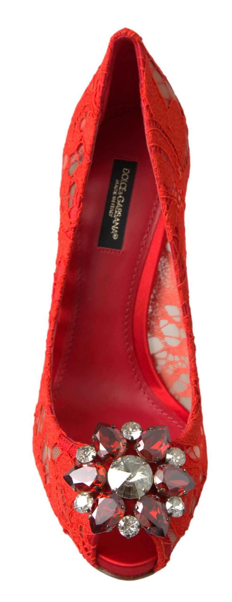 Dolce & Gabbana Red Taormina Lace Crystal Heels Pumps Shoes - Image 4