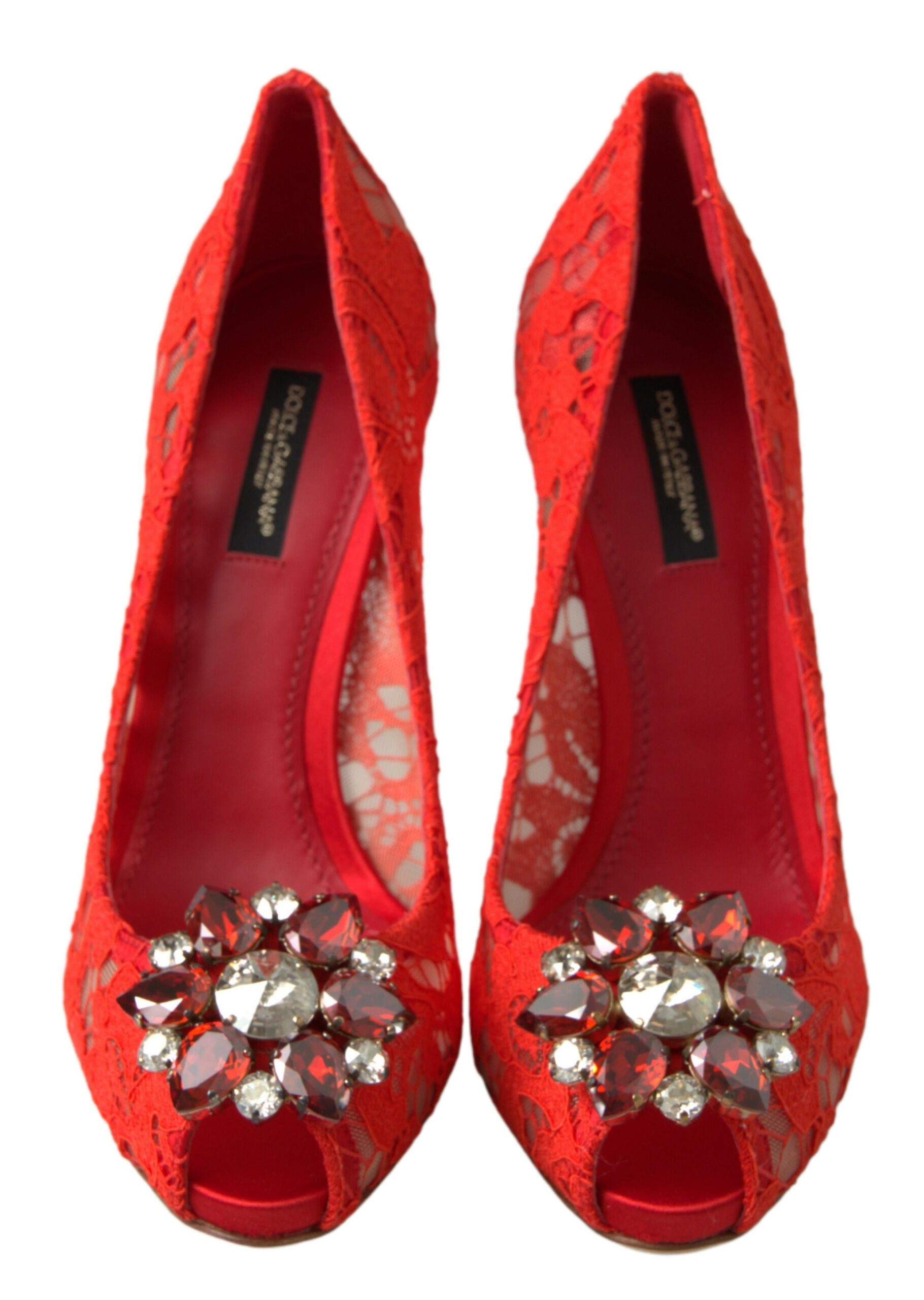Dolce & Gabbana Red Taormina Lace Crystal Heels Pumps Shoes - Image 5