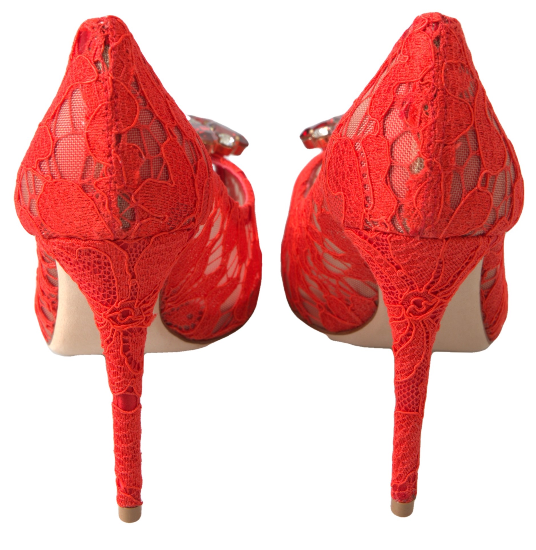 Dolce & Gabbana Red Taormina Lace Crystal Heels Pumps Shoes - Image 6