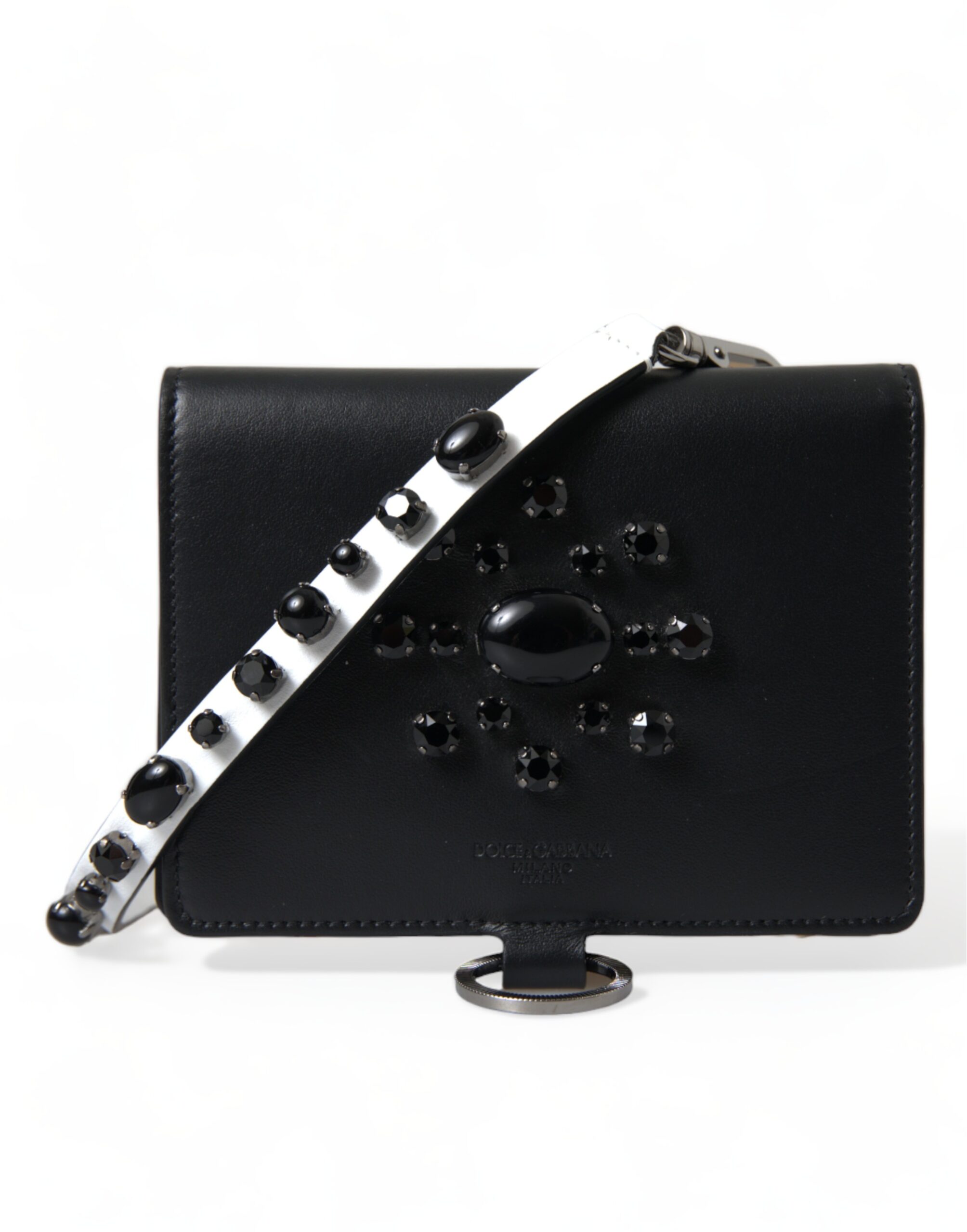 Dolce & Gabbana Black Leather Crystal Embellished Card Holder Wallet - Image 2