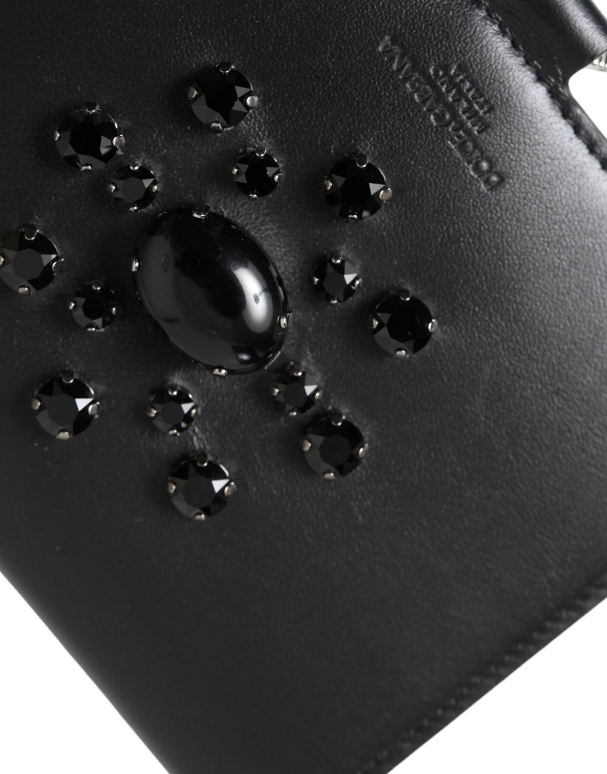 Dolce & Gabbana Black Leather Crystal Embellished Card Holder Wallet - Image 5
