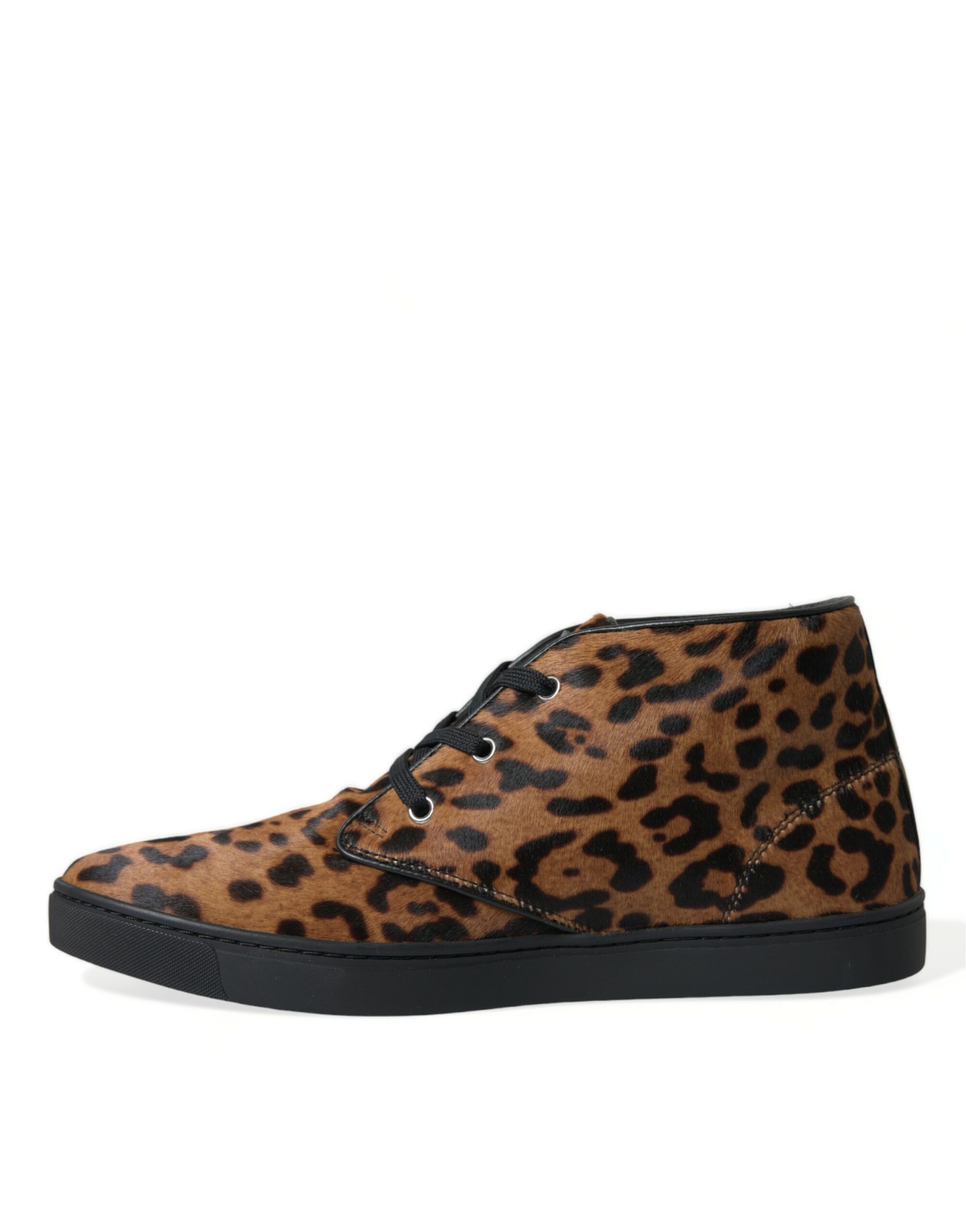 Dolce & Gabbana Brown Leopard Pony Hair Leather Sneakers Shoes - Image 5