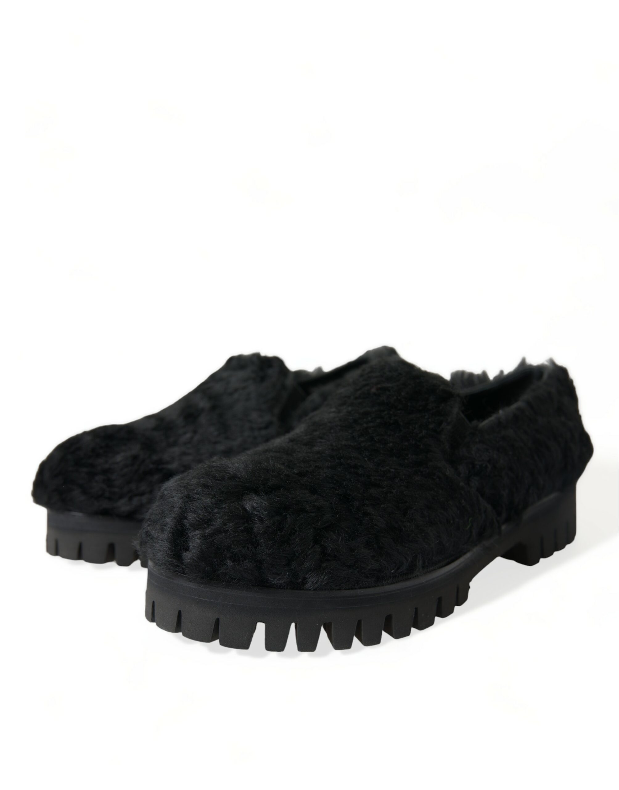 Dolce & Gabbana Black Fur Leather Slippers Dress Shoes - Image 3
