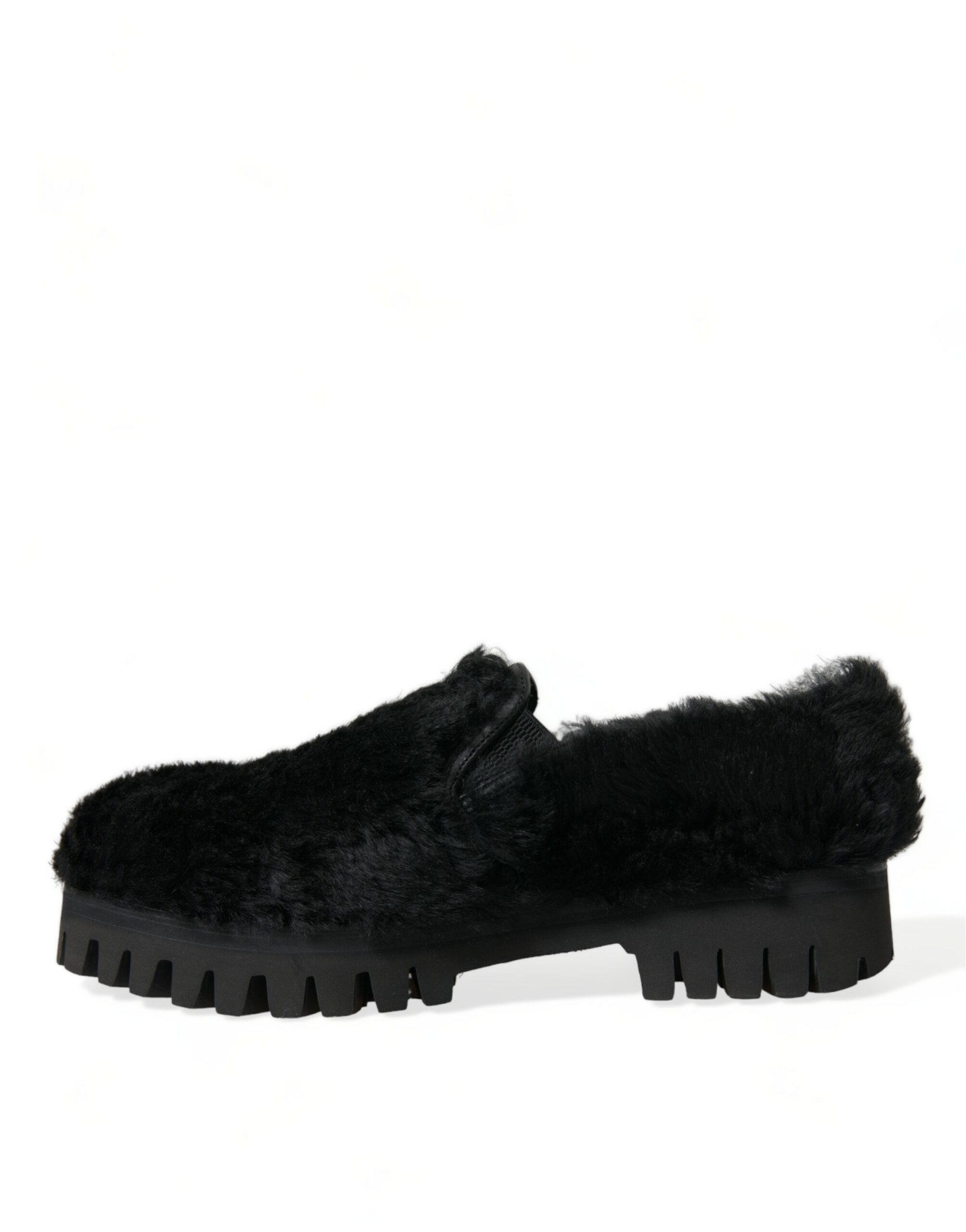 Dolce & Gabbana Black Fur Leather Slippers Dress Shoes - Image 5