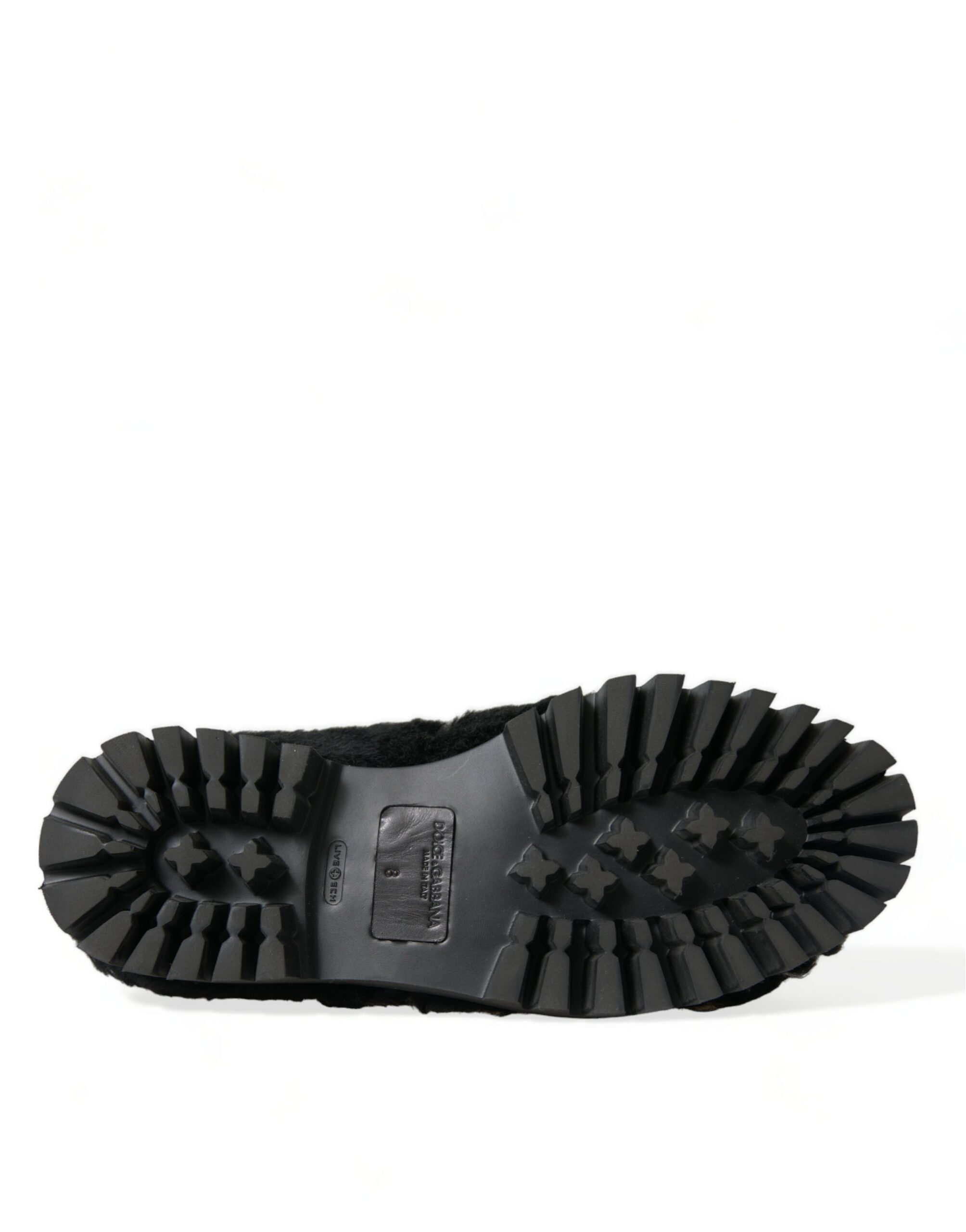 Dolce & Gabbana Black Fur Leather Slippers Dress Shoes - Image 6