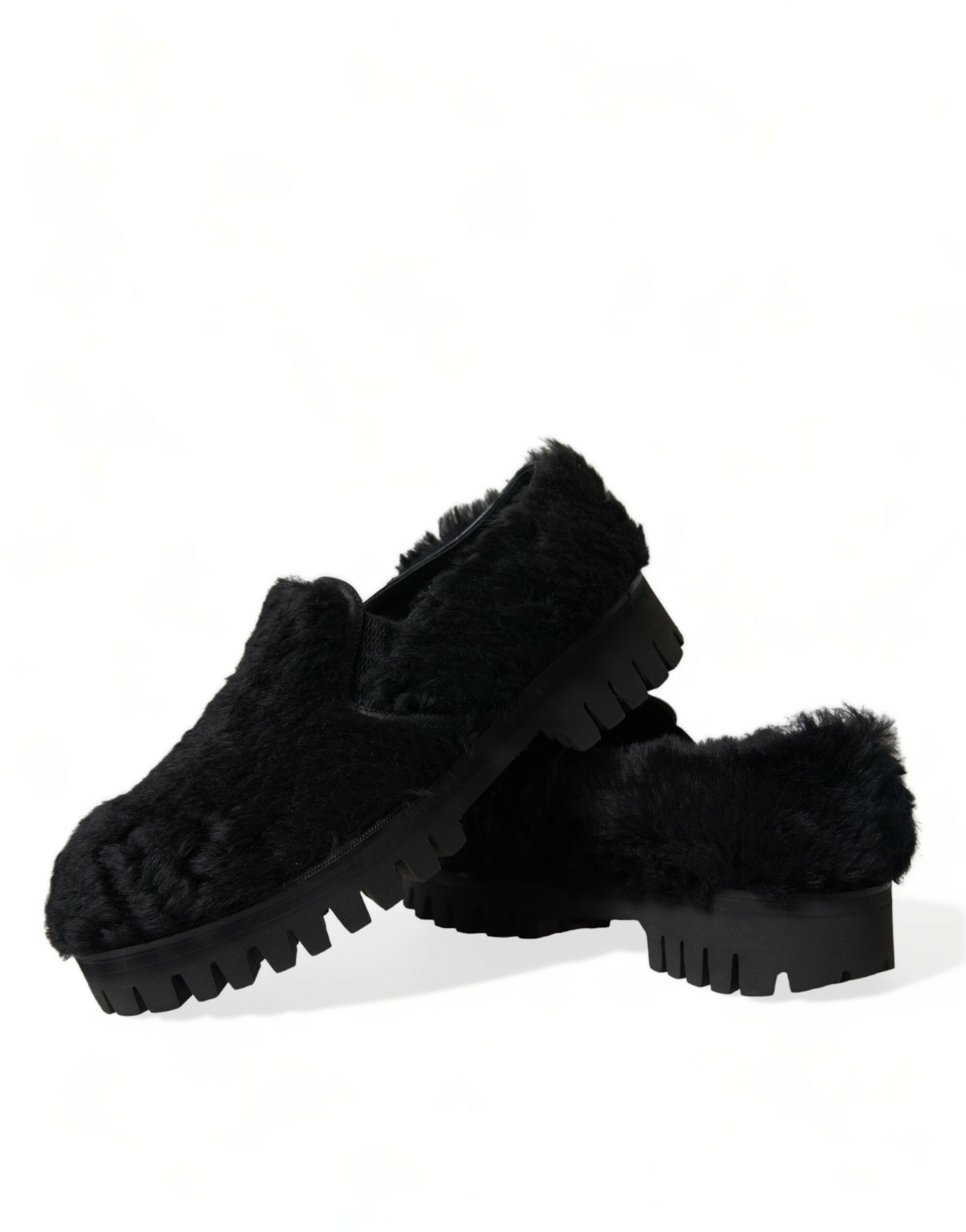 Dolce & Gabbana Black Fur Leather Slippers Dress Shoes - Image 7