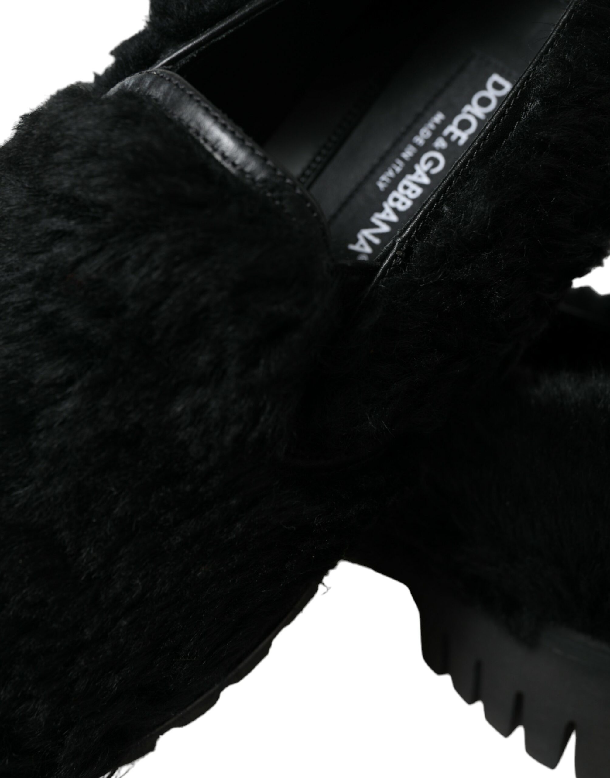 Dolce & Gabbana Black Fur Leather Slippers Dress Shoes - Image 8